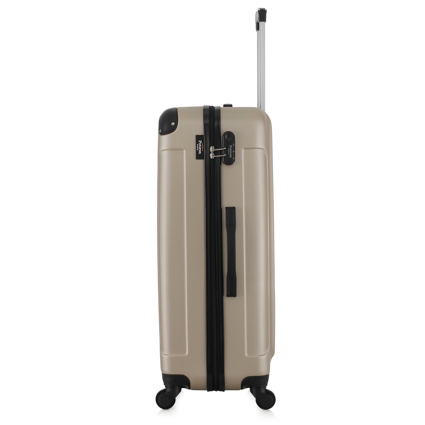 Grande valise beige de côté
