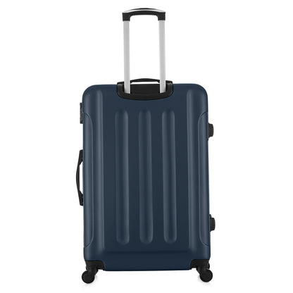 Grande valise bleue de dos
