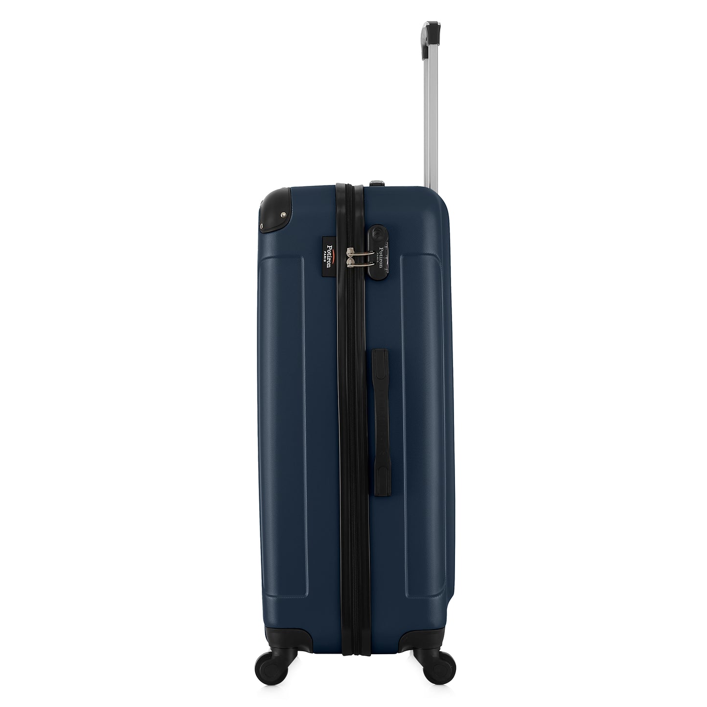 Grande valise bleue de côté

