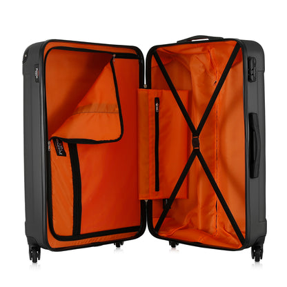 Grande valise grise ouverte
