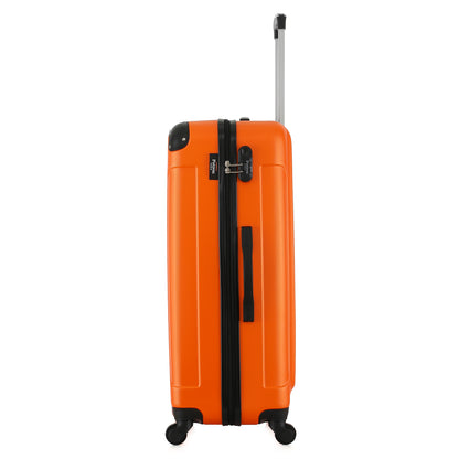 Grande valise orange de côté
