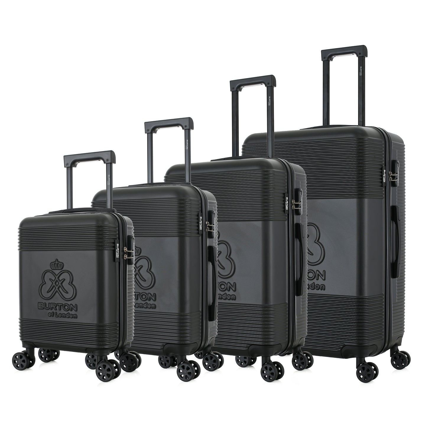 Set de 4 valises noires de notre collection Burton, Liverpool, de côté
