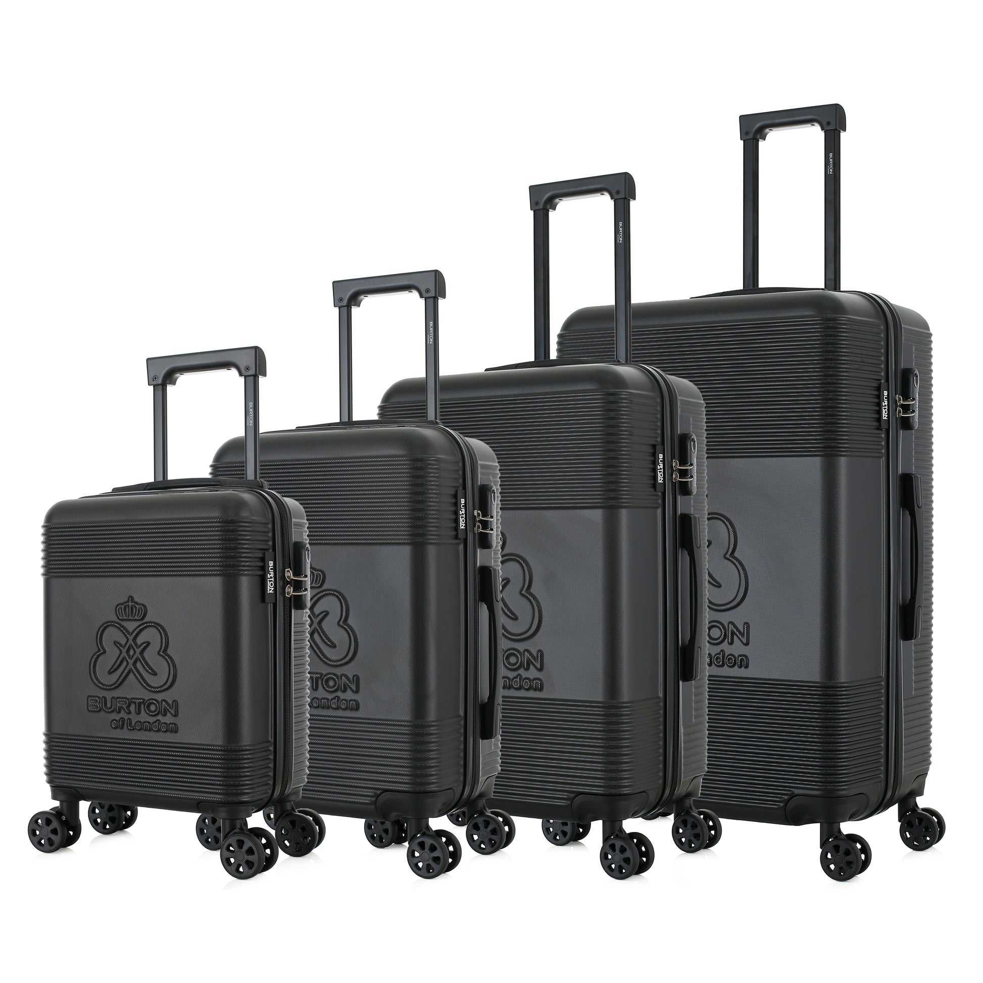 Set de 4 valises noires de notre collection Burton, Liverpool, de côté
