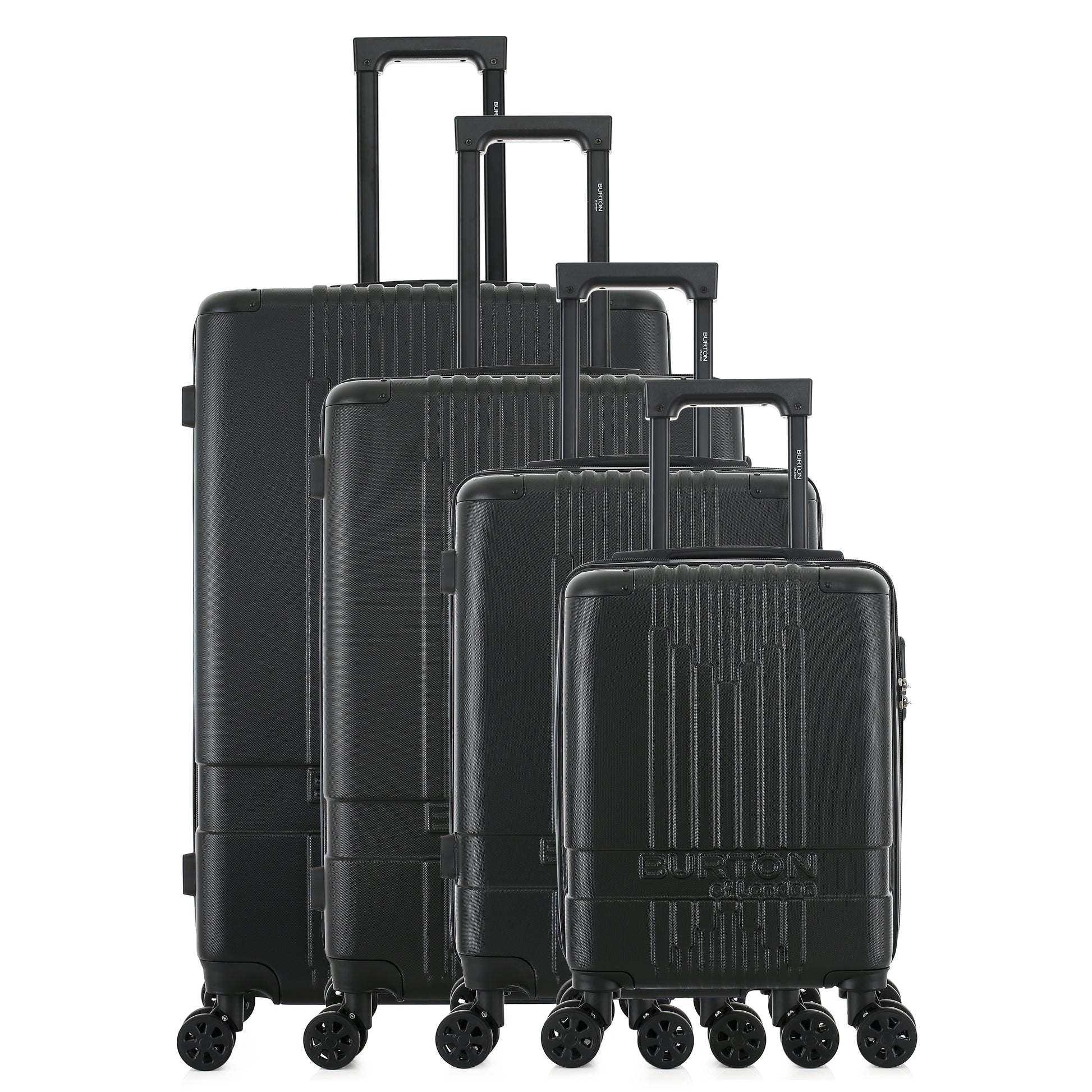 Set de 4 valises noires de notre collection Burton, London, de face
