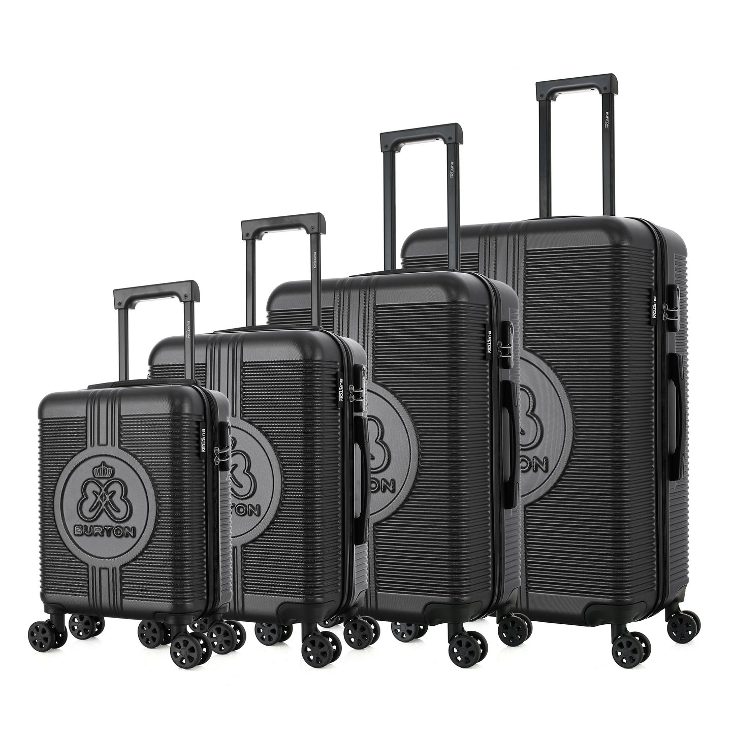 Set de 4 valises bleues de notre collection Burton, Manchester, de côté
