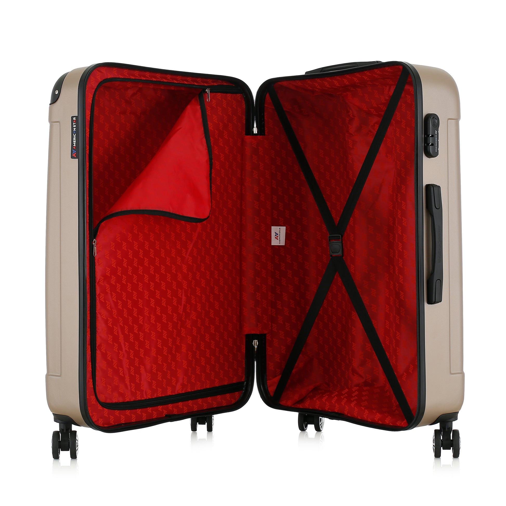 Valise beige de notre collection American Star Miami, taille L ouverte