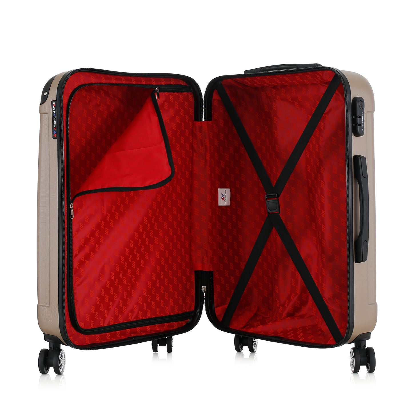 Valise beige de notre collection American Star Miami, taille M ouverte