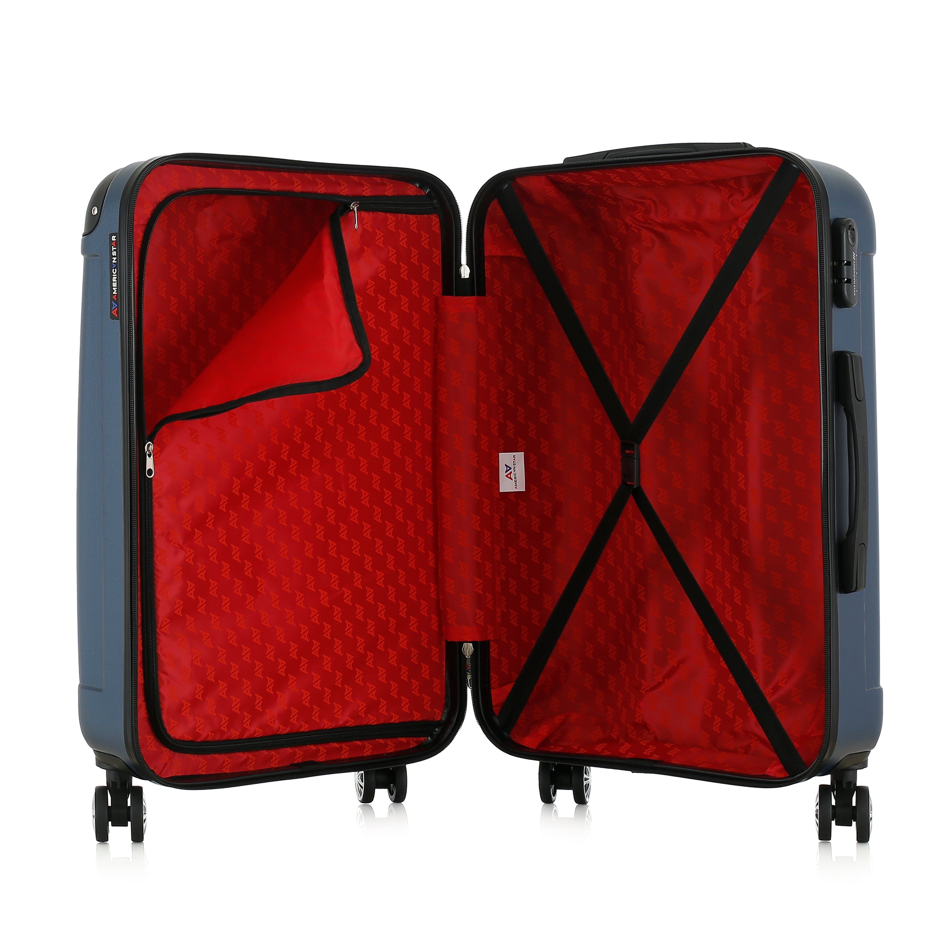 Valise bleue de notre collection American Star Miami, taille M ouverte