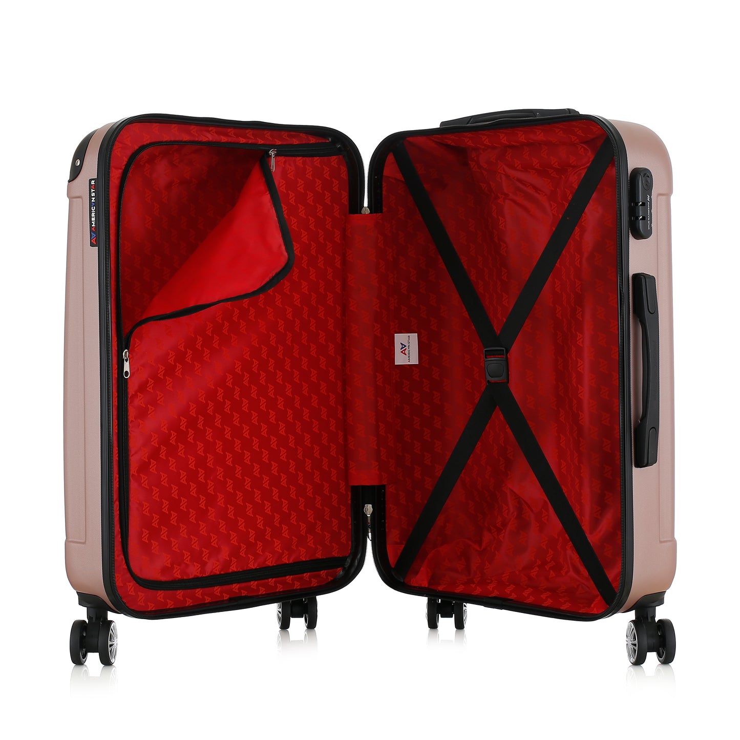 Valise or rose de notre collection American Star Miami, taille M ouverte
