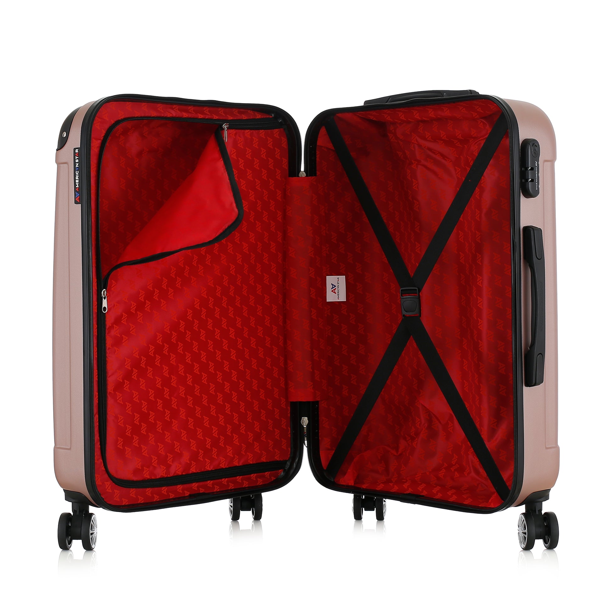 Valise or rose de notre collection American Star Miami, taille M ouverte