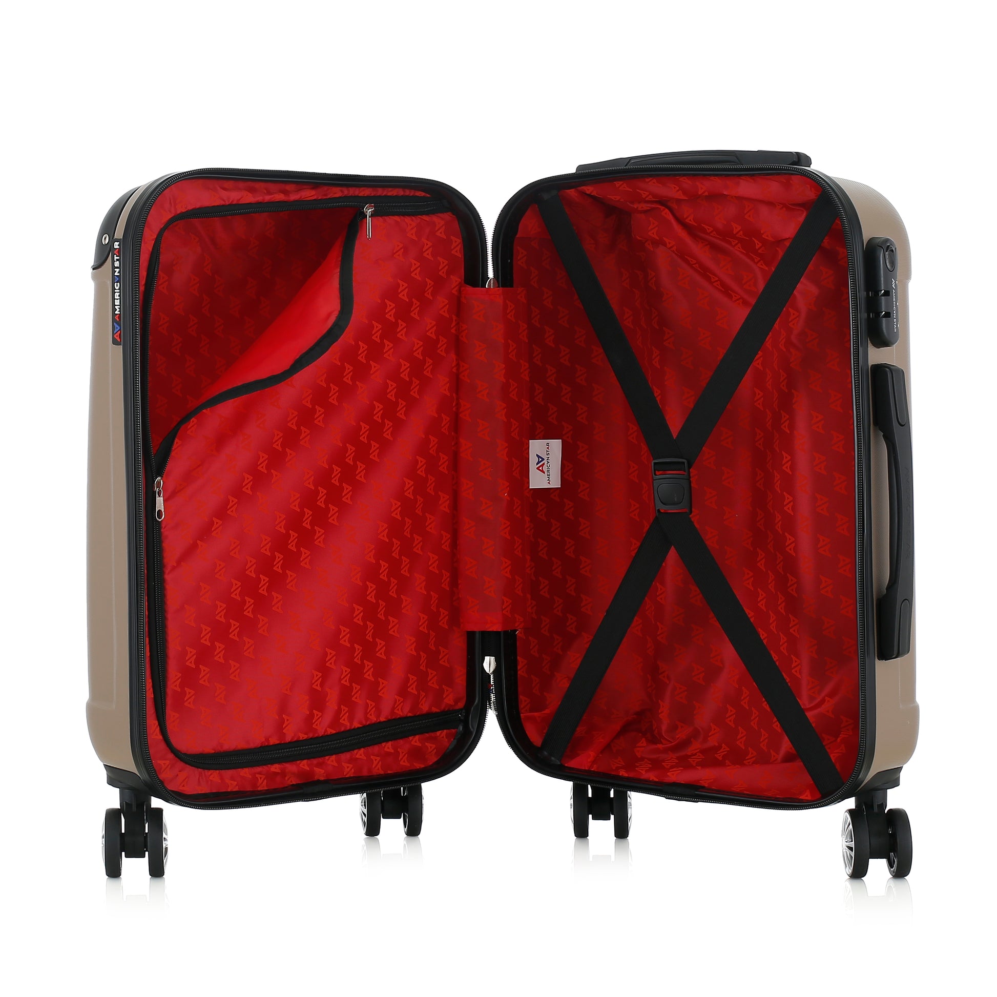 Valise beige de notre collection American Star Miami, taille S ouverte