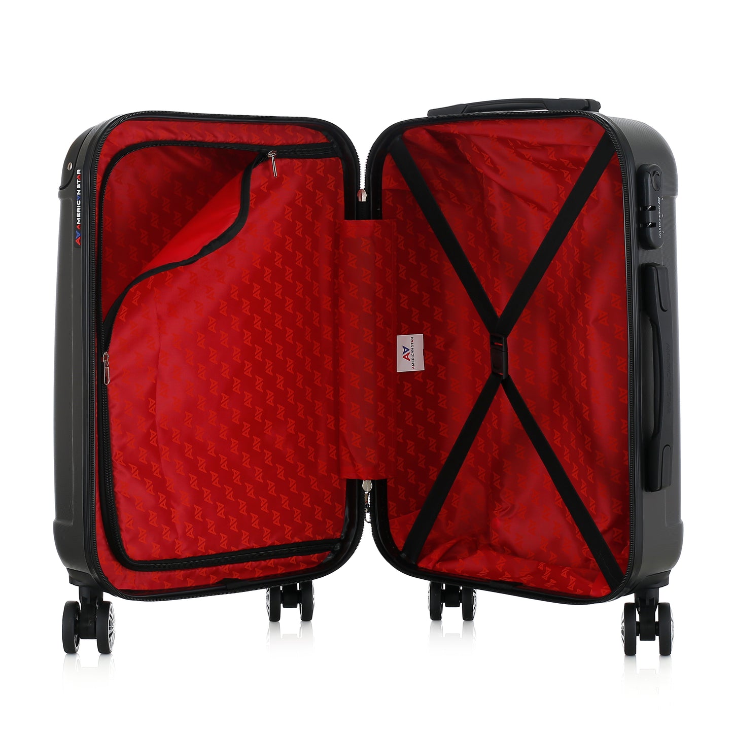 Valise grise de notre collection American Star Miami, taille S ouverte