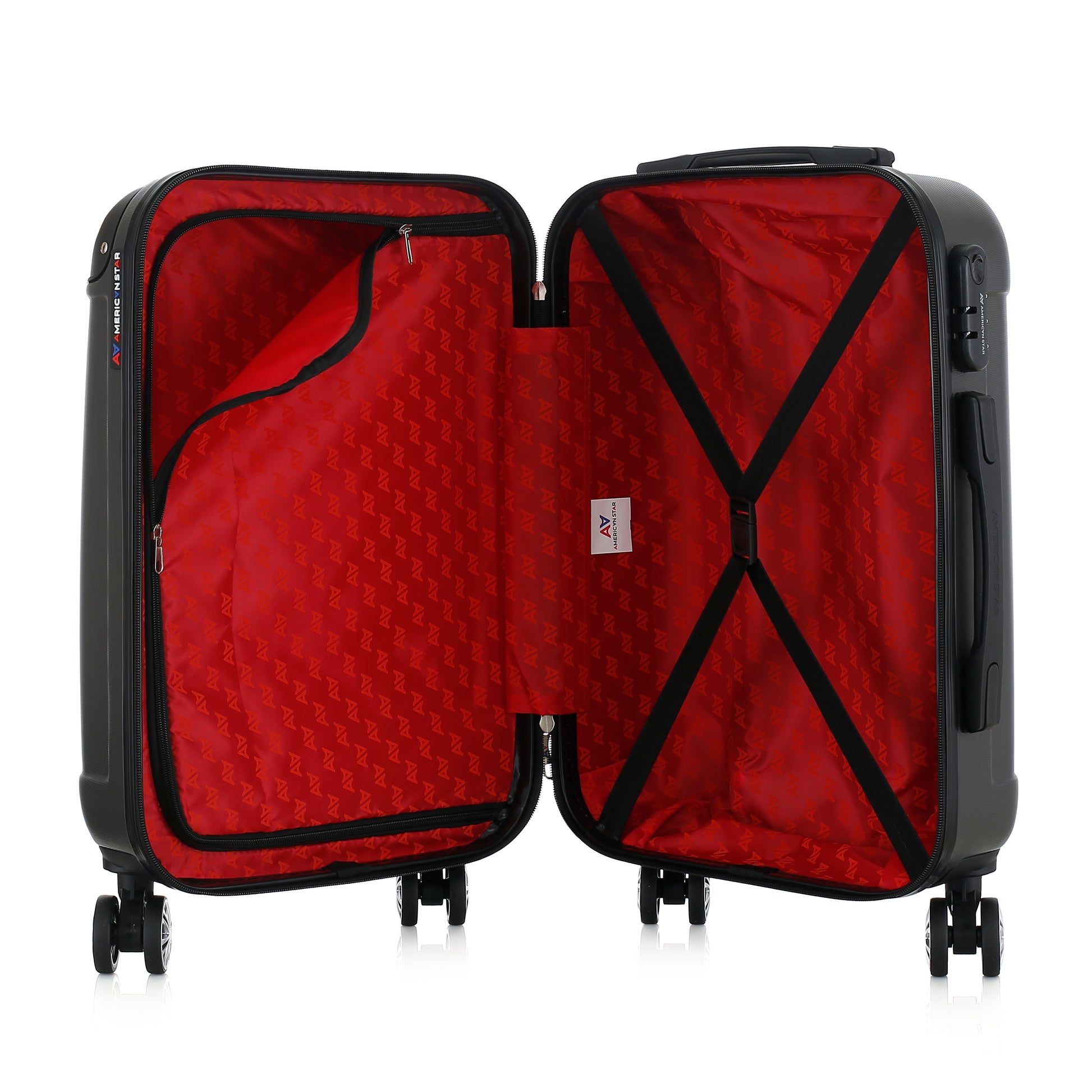 Valise grise de notre collection American Star Miami, taille S ouverte