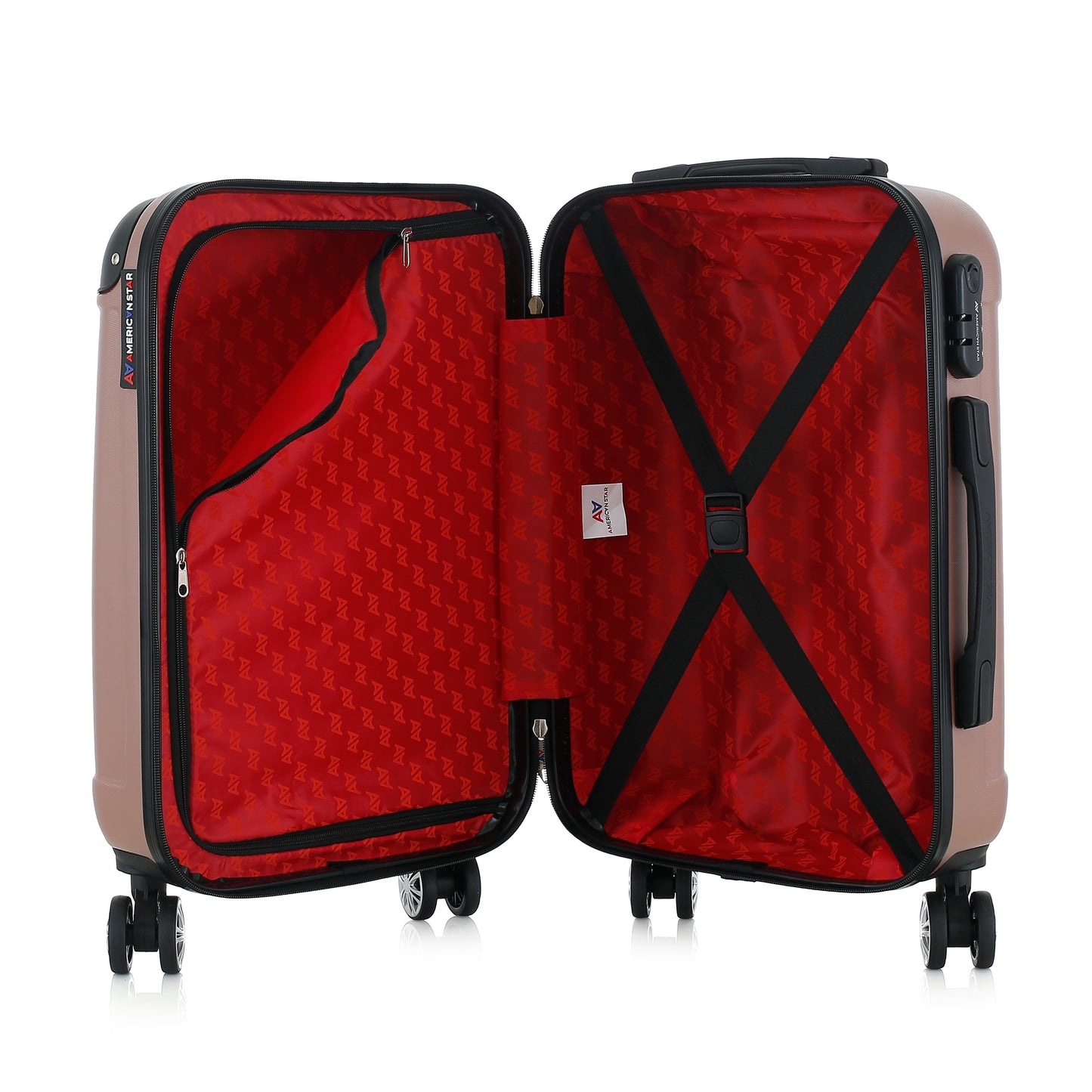 Valise or rose de notre collection American Star Miami, taille S ouverte