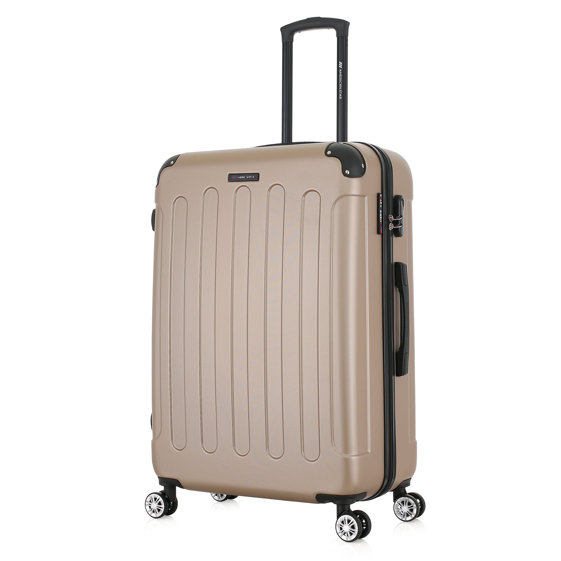 Grande valise beige de 3/4
