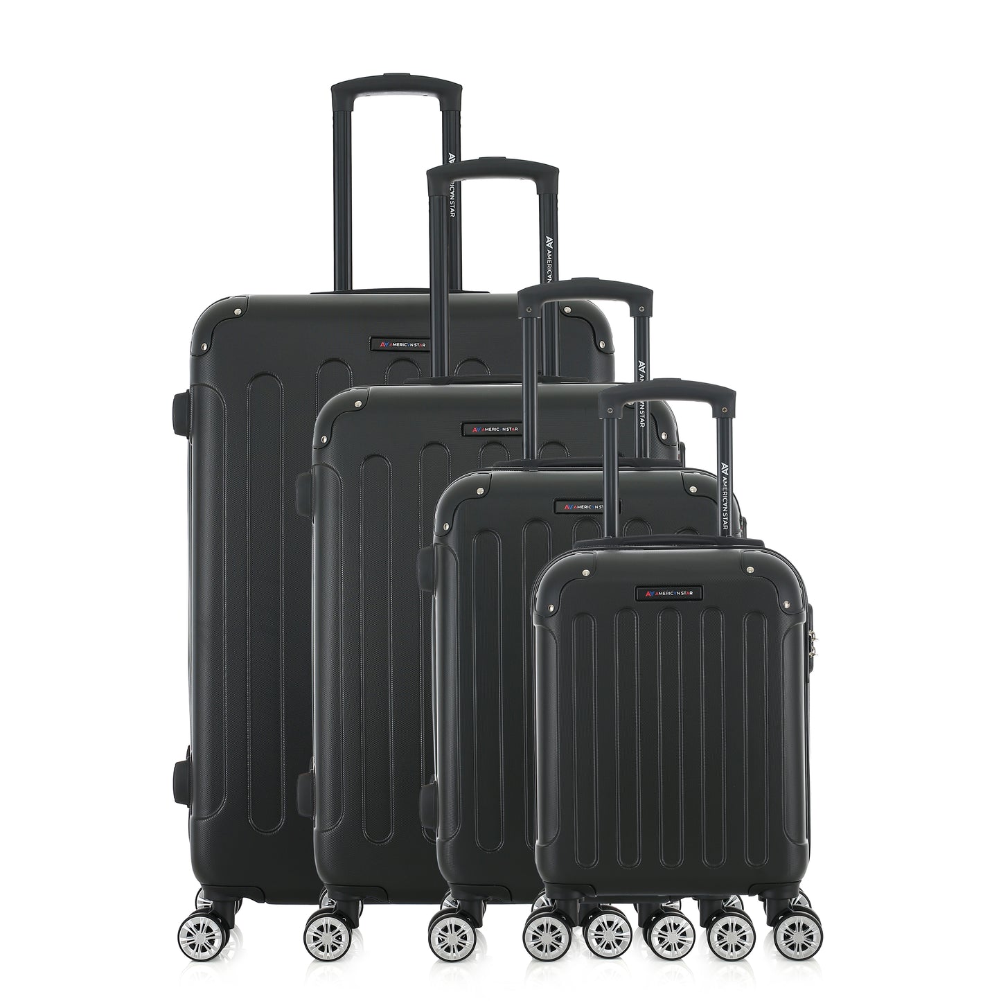 Set de 4 valises noires de notre collection American Star, Miami, de face