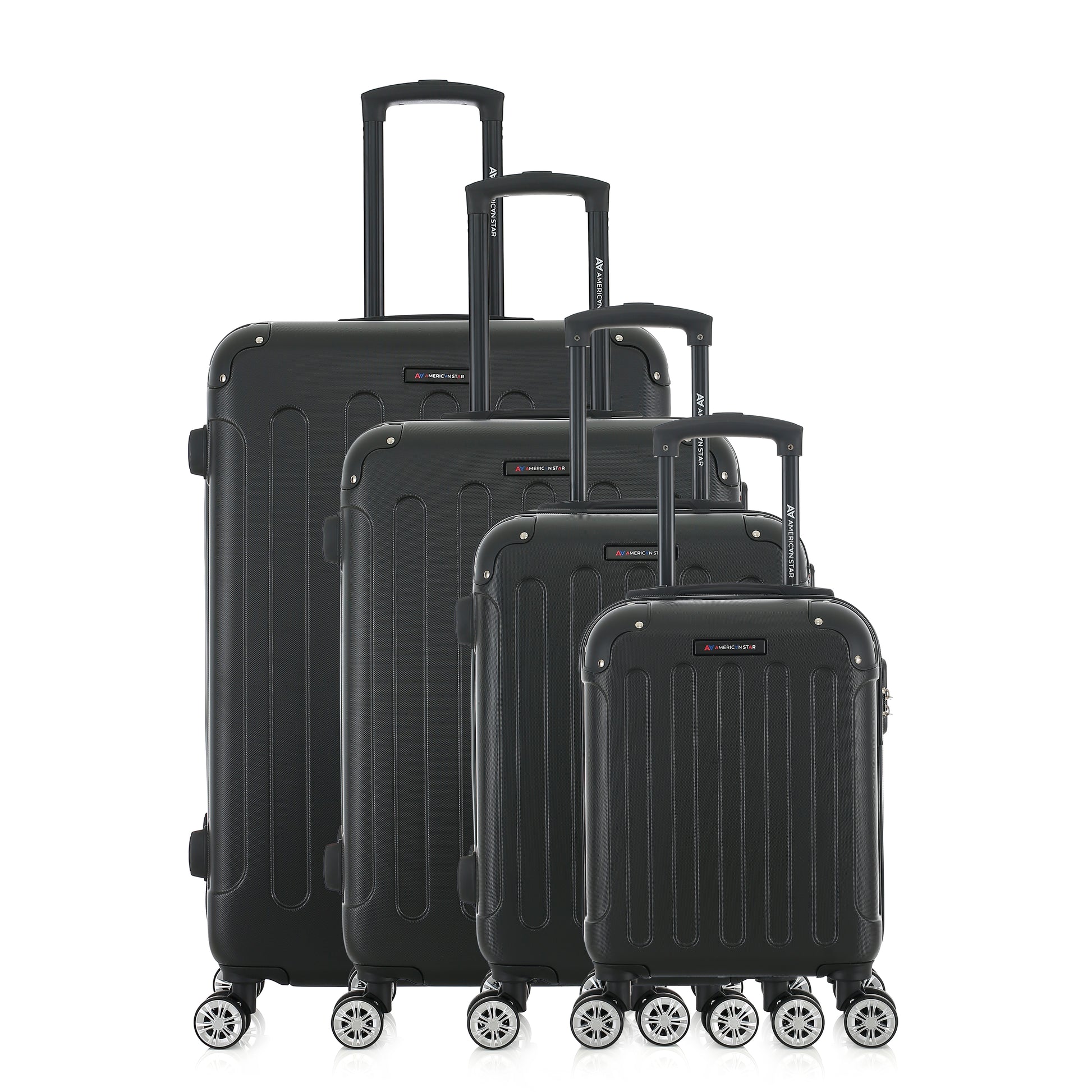 Set de 4 valises noires de notre collection American Star, Miami, de face