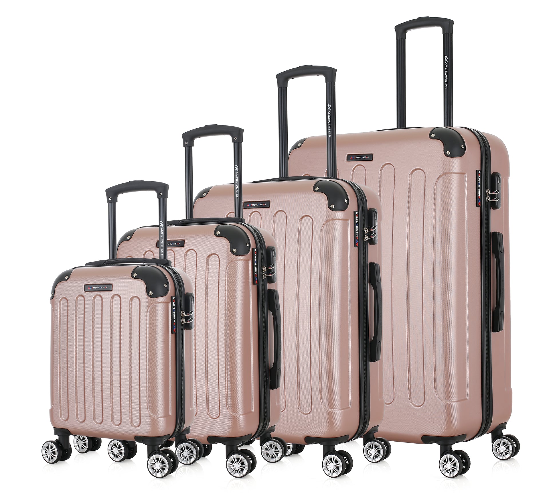 Set de 4 valises or rose de notre collection American Star, Miami, de côté