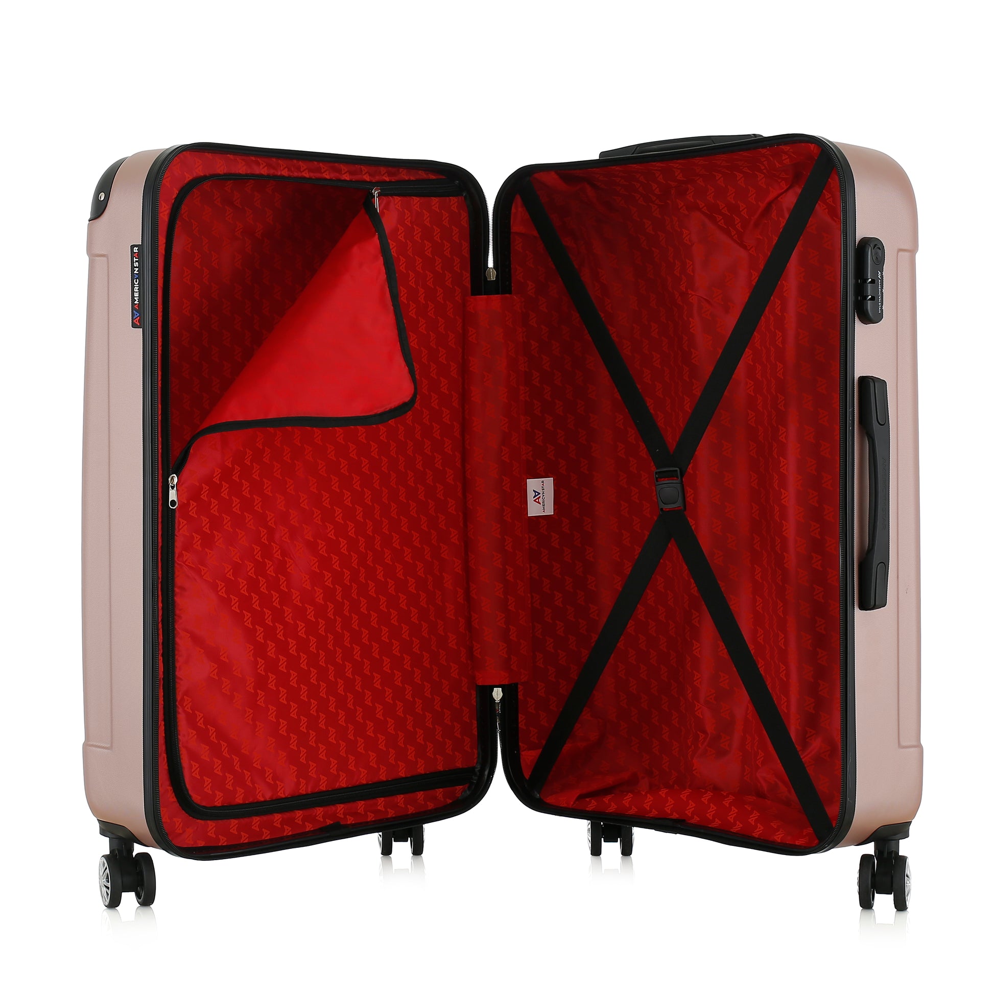 Grande valise rose ouverte
