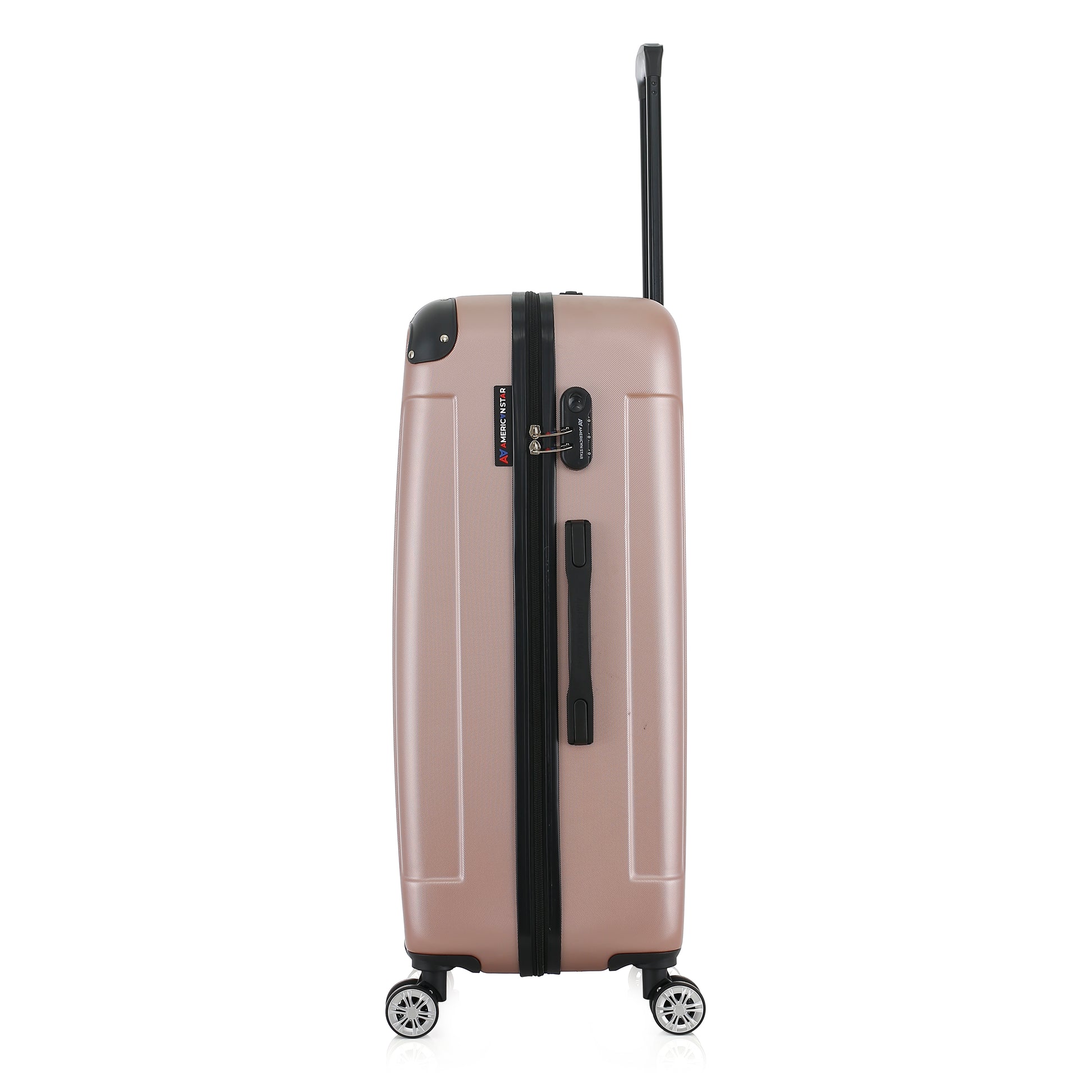 Grande valise rose de côté
