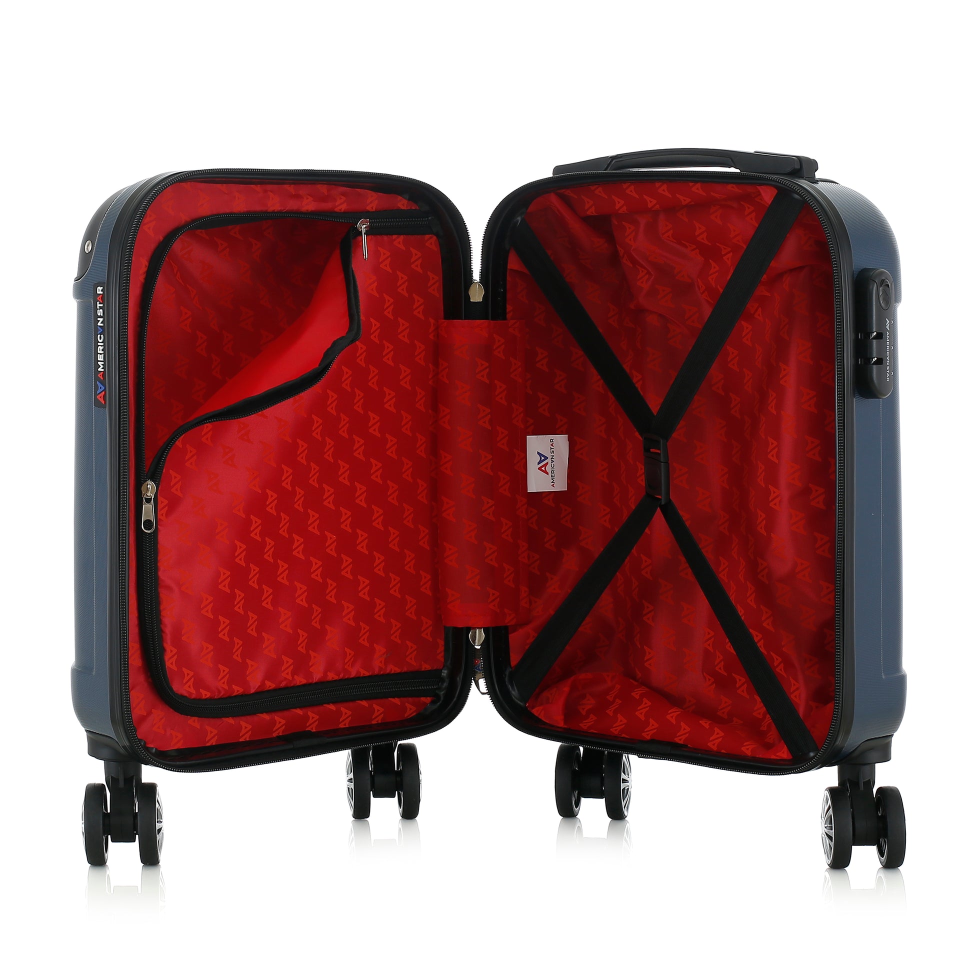 Valise bleue de notre collection American Star Miami, taille XS ouverte