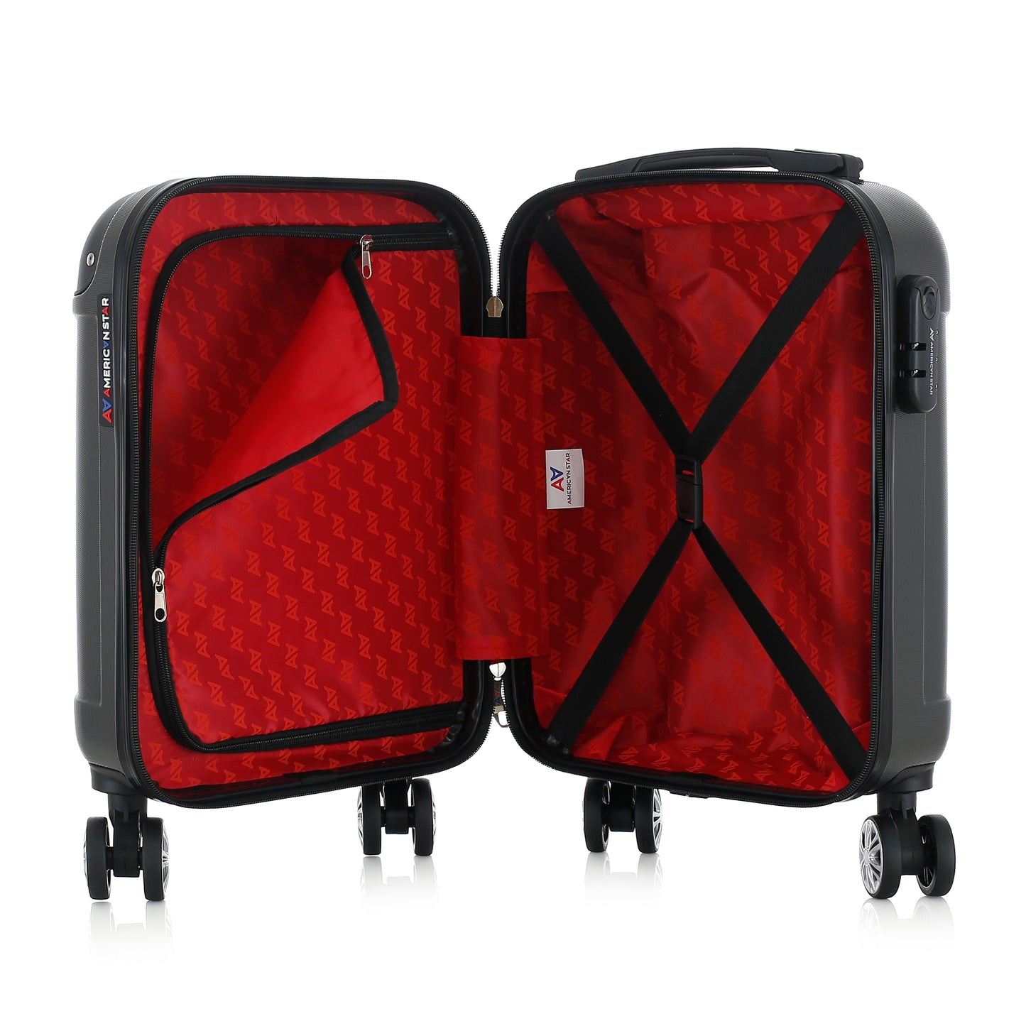 Valise grise de notre collection American Star Miami, taille XS ouverte