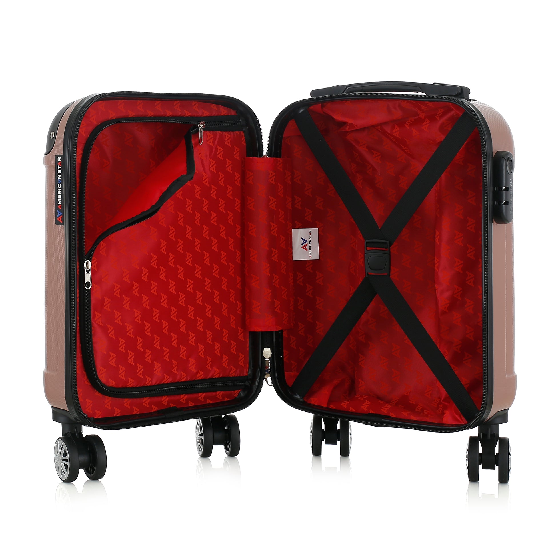 Valise or rose de notre collection American Star Miami, taille XS ouverte