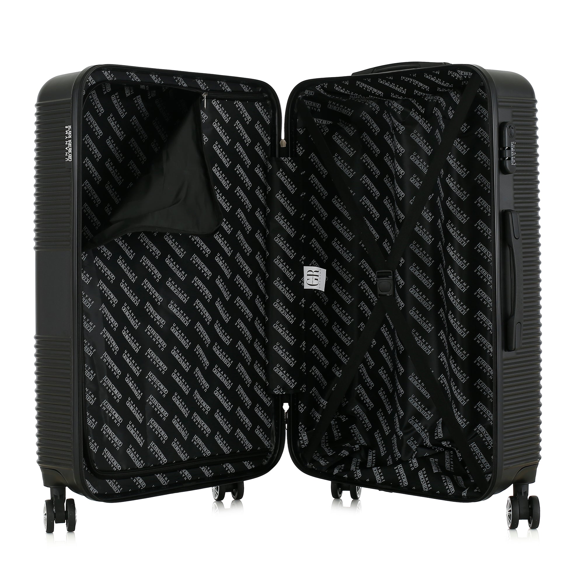 Valise noire de notre collection Georges Rech, Milan, taille L, ouverte