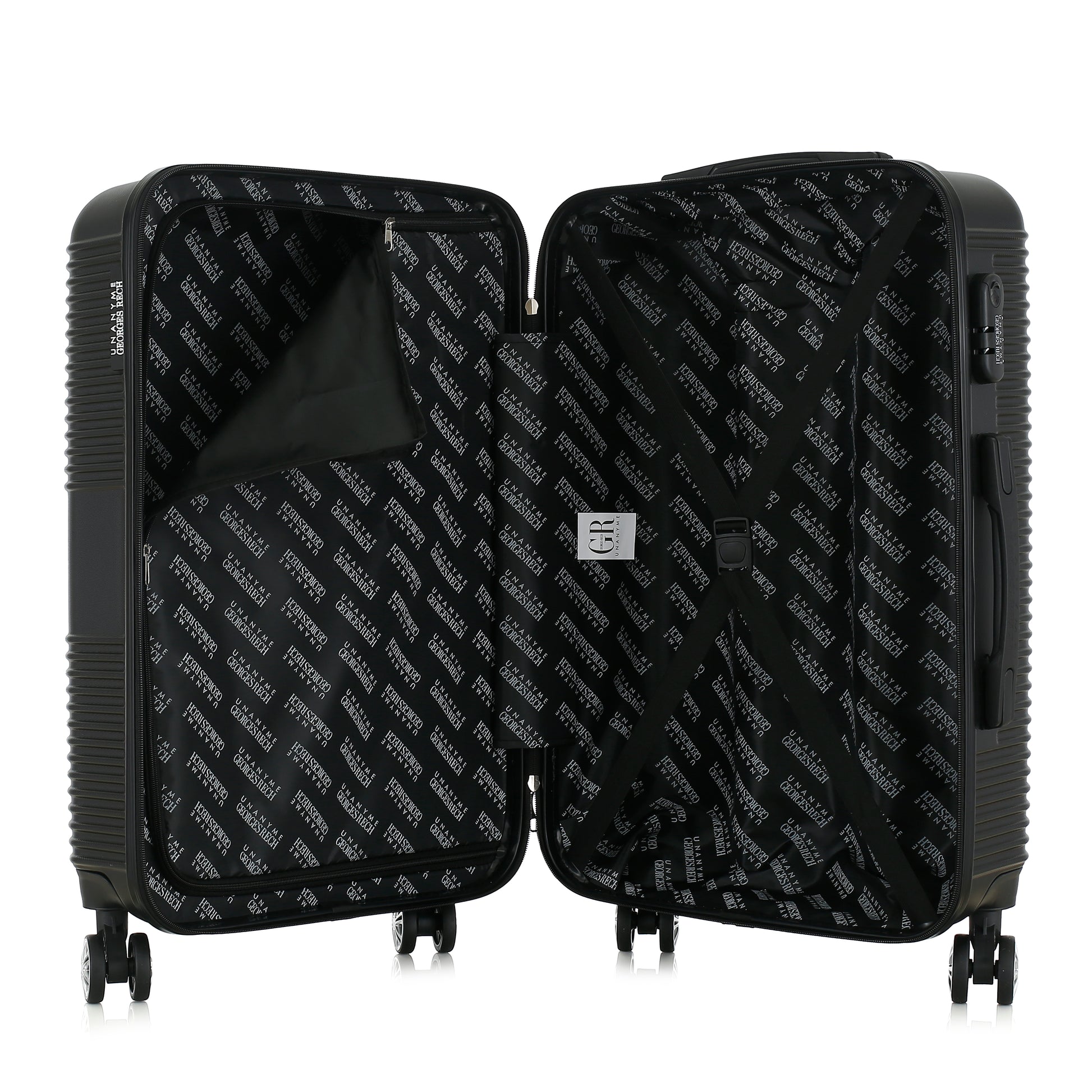 Valise noire de notre collection Georges Rech, Milan, taille M, ouverte