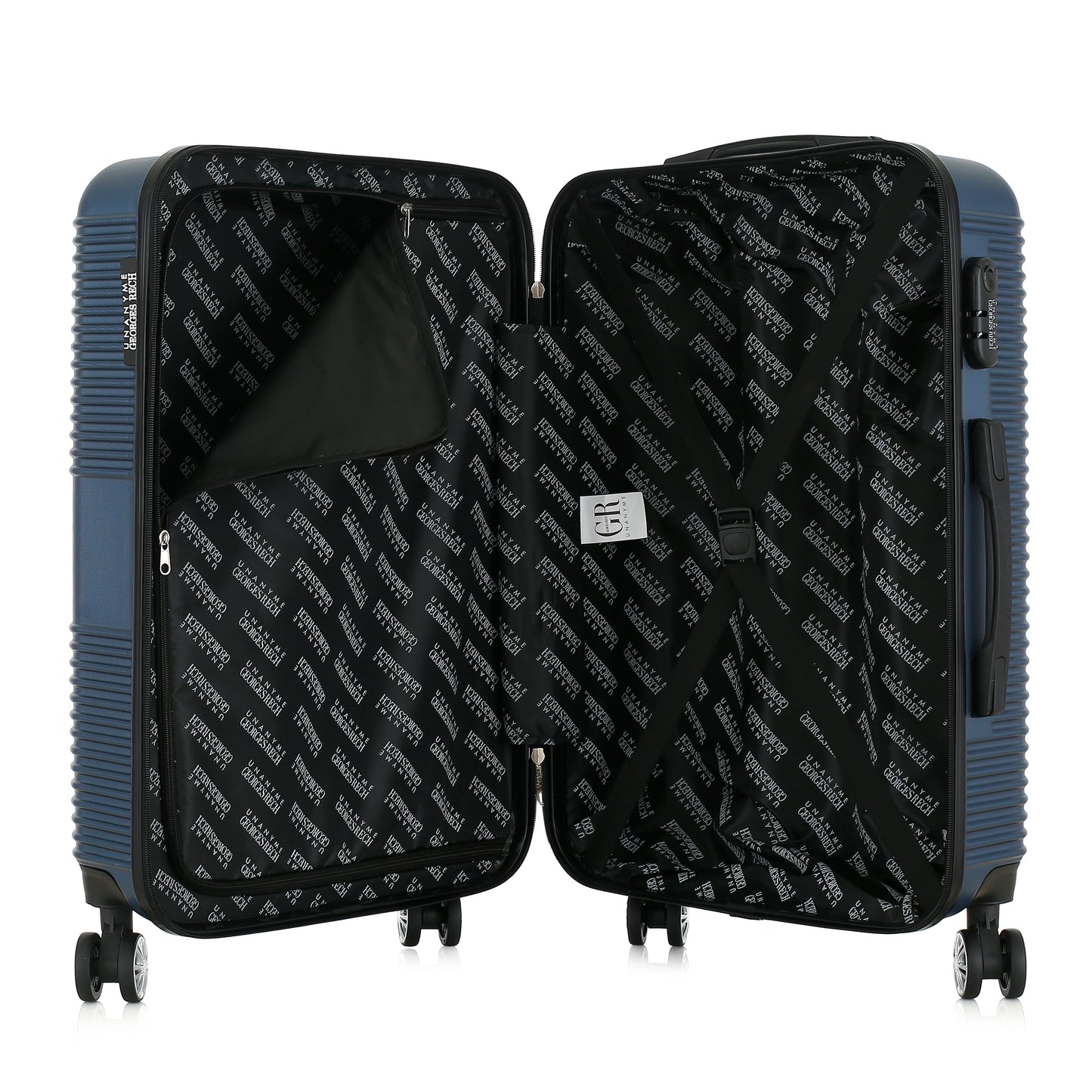 Valise bleue de notre collection Georges Rech, Milan, taille M, ouverte