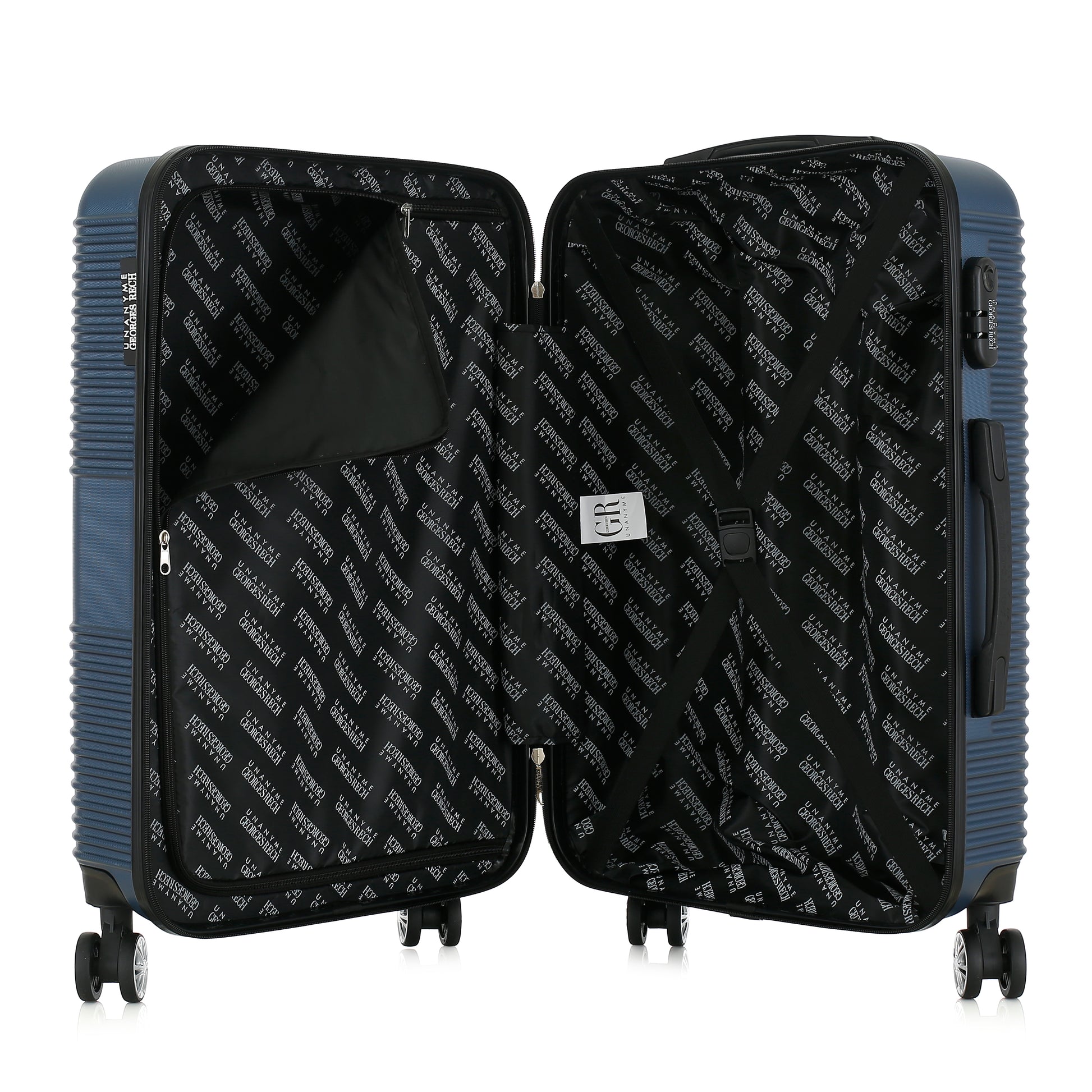 Valise bleue de notre collection Georges Rech, Milan, taille M, ouverte