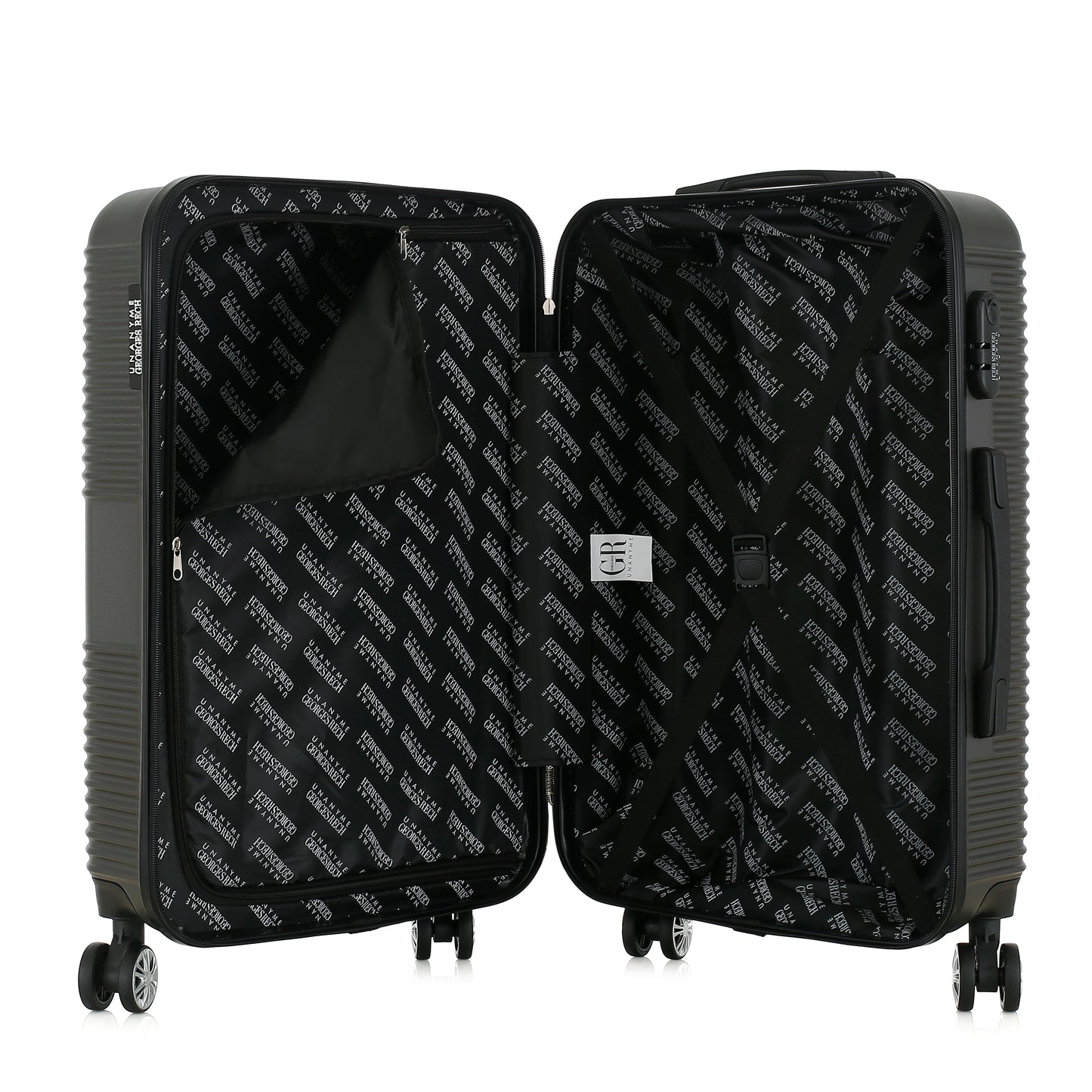 Valise grise de notre collection Georges Rech, Milan, taille M, ouverte