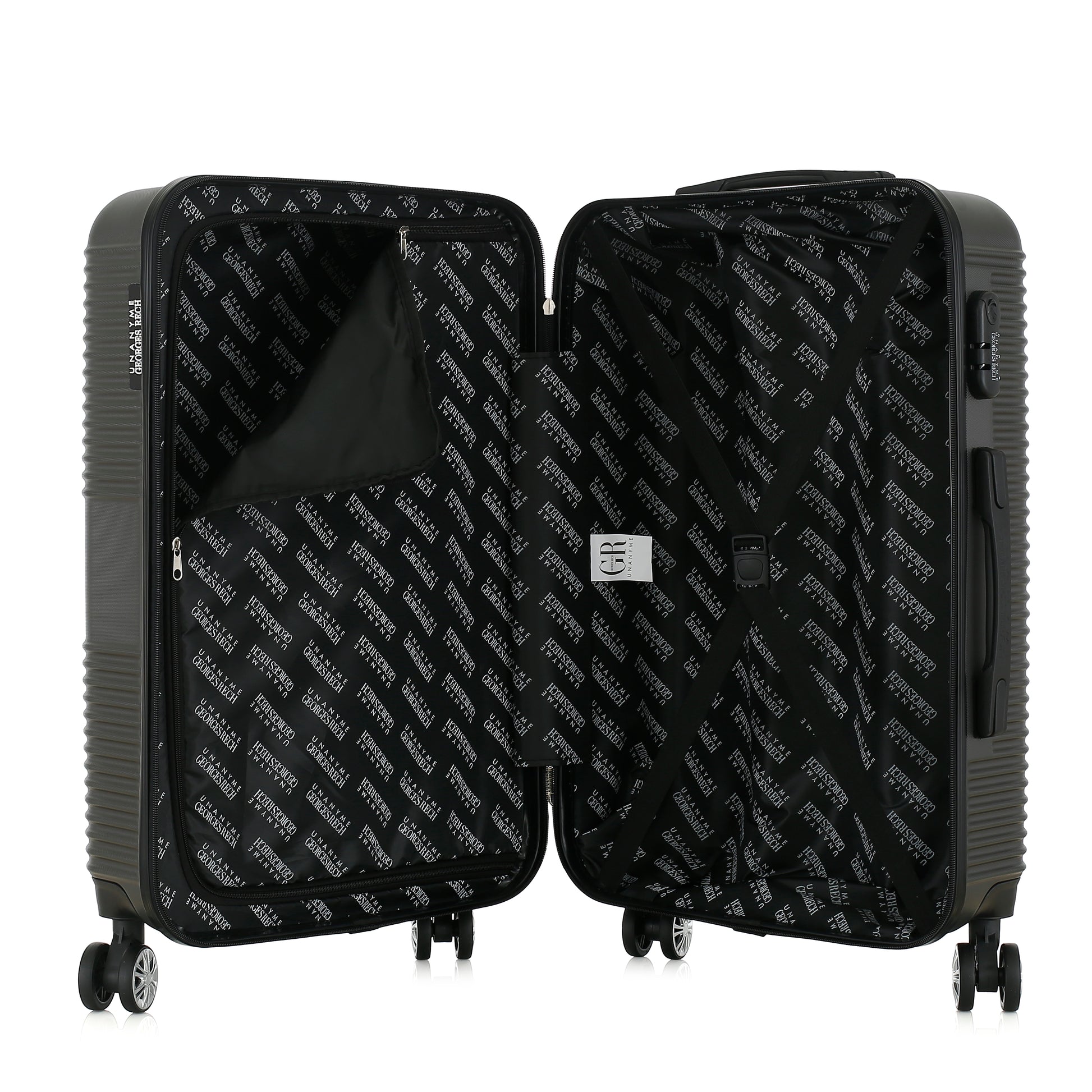 Valise grise de notre collection Georges Rech, Milan, taille M, ouverte