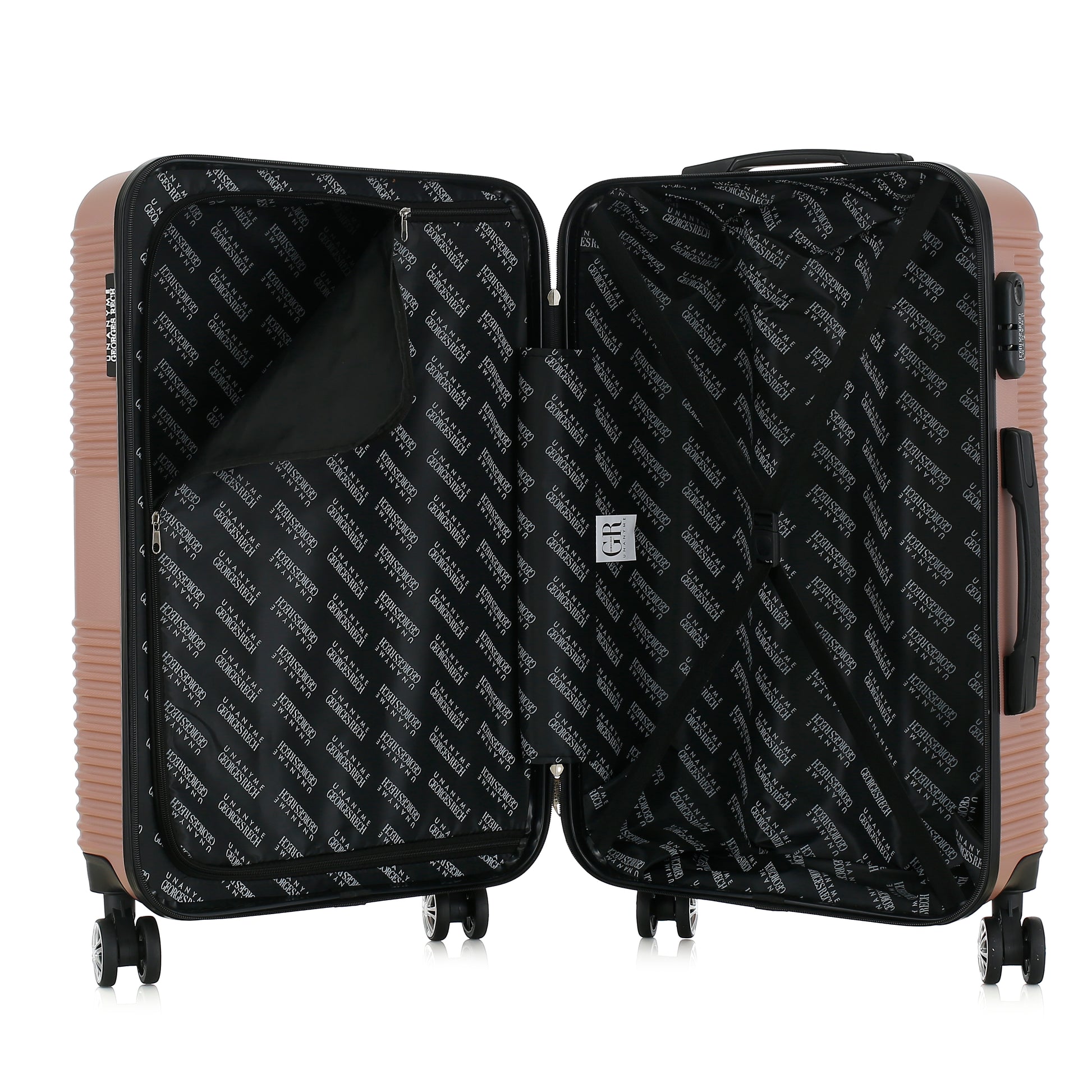 Valise rose de notre collection Georges Rech, Milan, taille M, ouverte