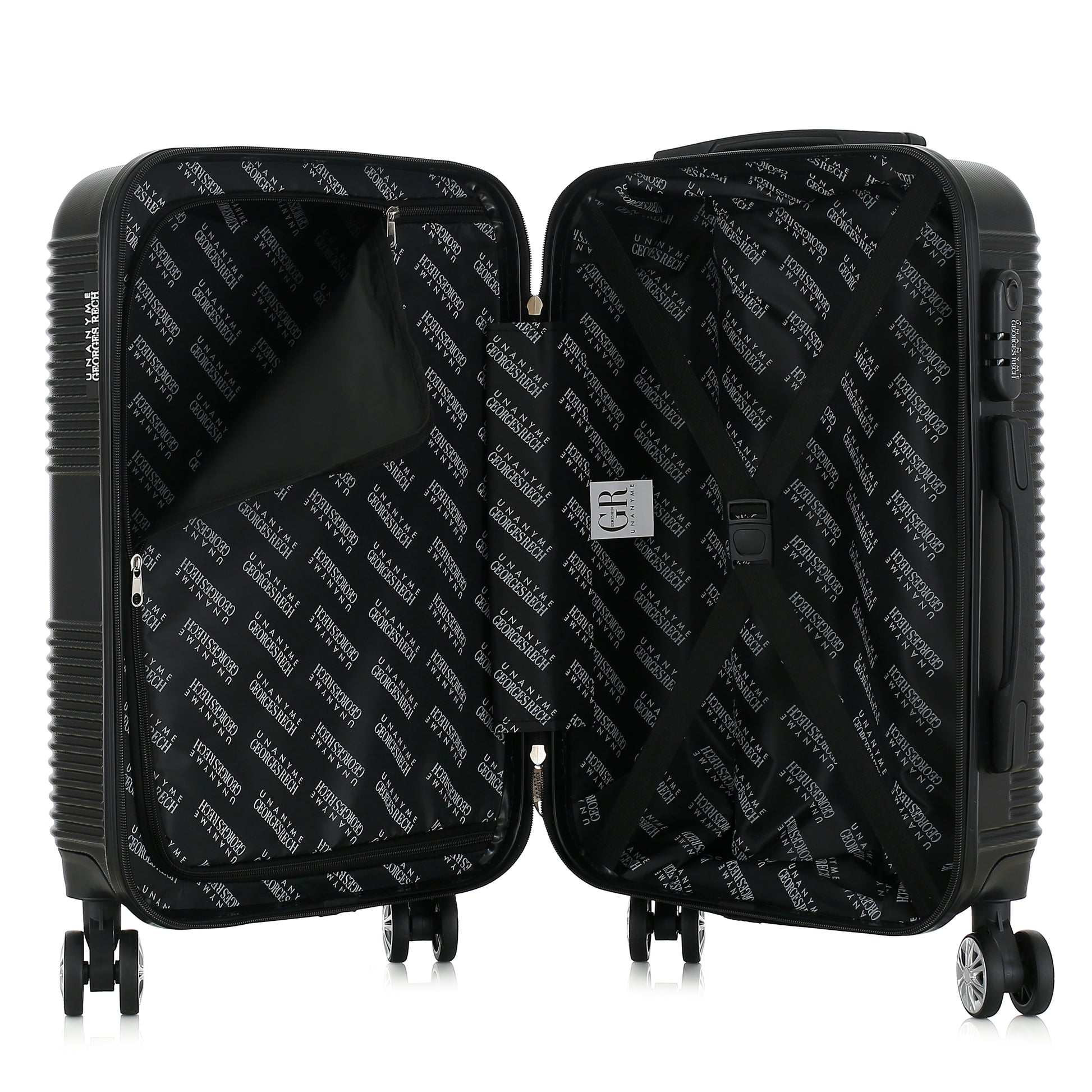 Valise noire de notre collection Georges Rech, Milan, taille S, ouverte