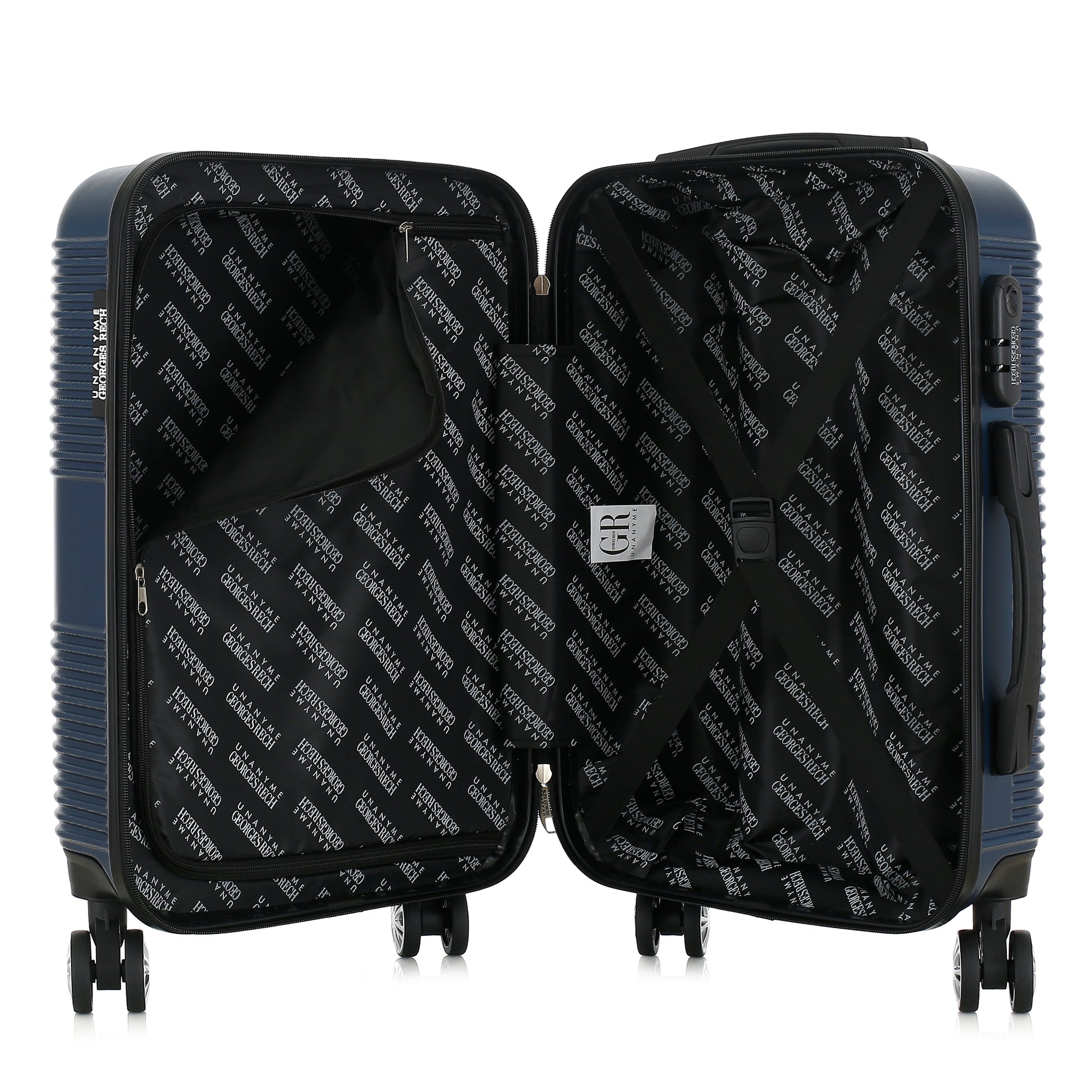 Valise bleue de notre collection Georges Rech, Milan, taille S, ouverte