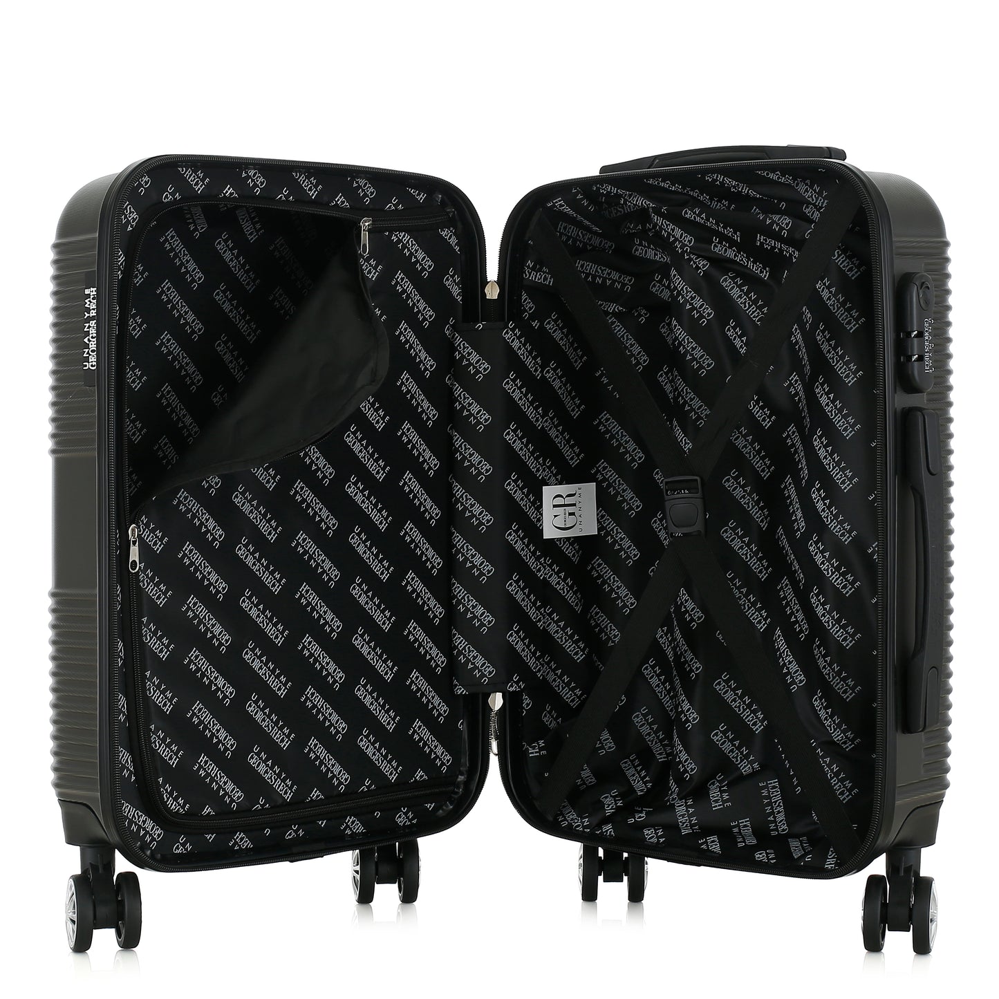 Valise grise de notre collection Georges Rech, Milan, taille S, ouverte