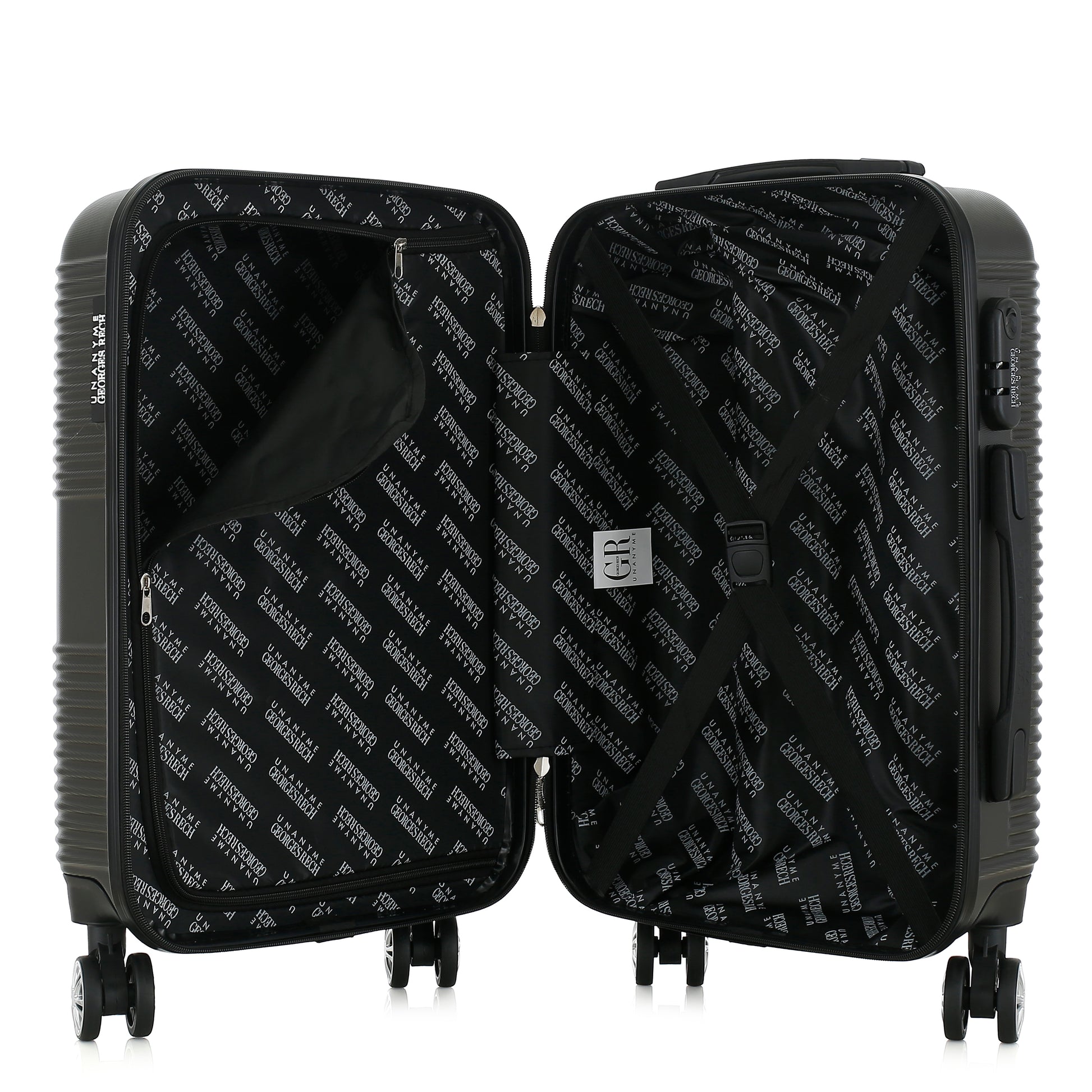 Valise grise de notre collection Georges Rech, Milan, taille S, ouverte