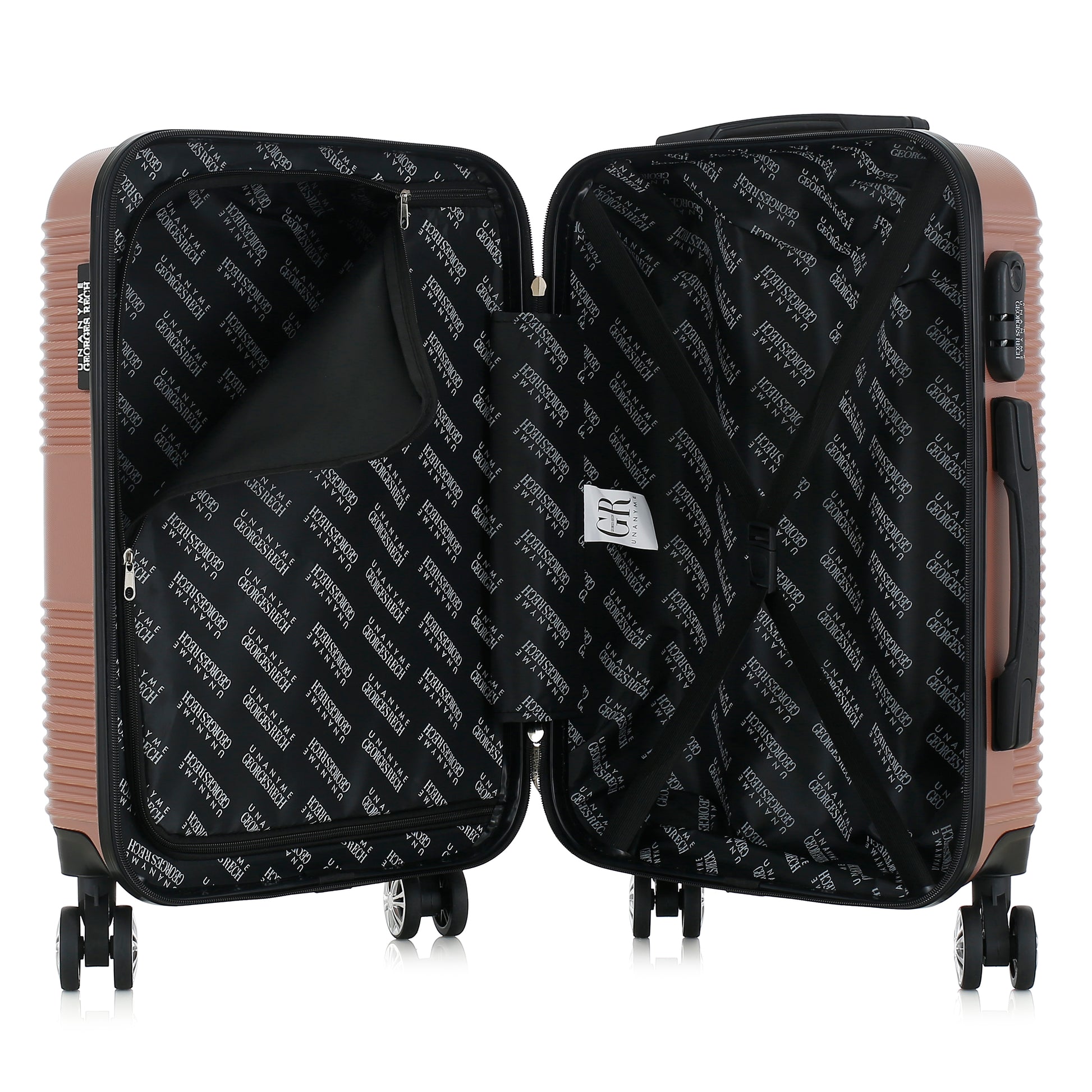 Valise rose de notre collection Georges Rech, Milan, taille S, ouverte