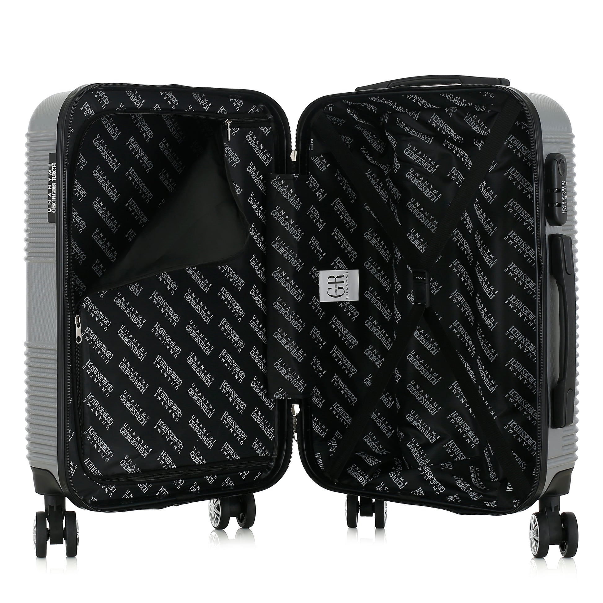 Valise argenté de notre collection Georges Rech, Milan, taille S, ouverte