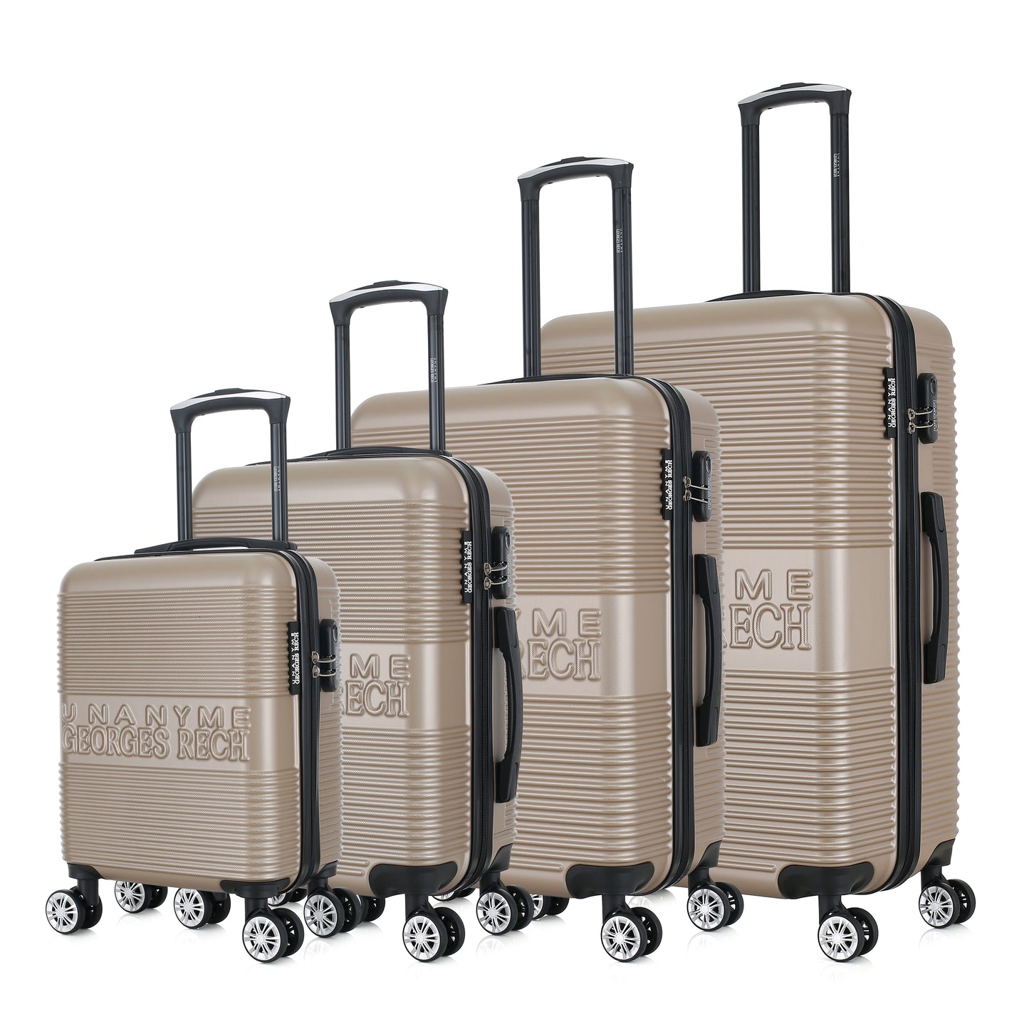 Set de 4 valises beige de notre collection Georges Rech, Milan, de côté
