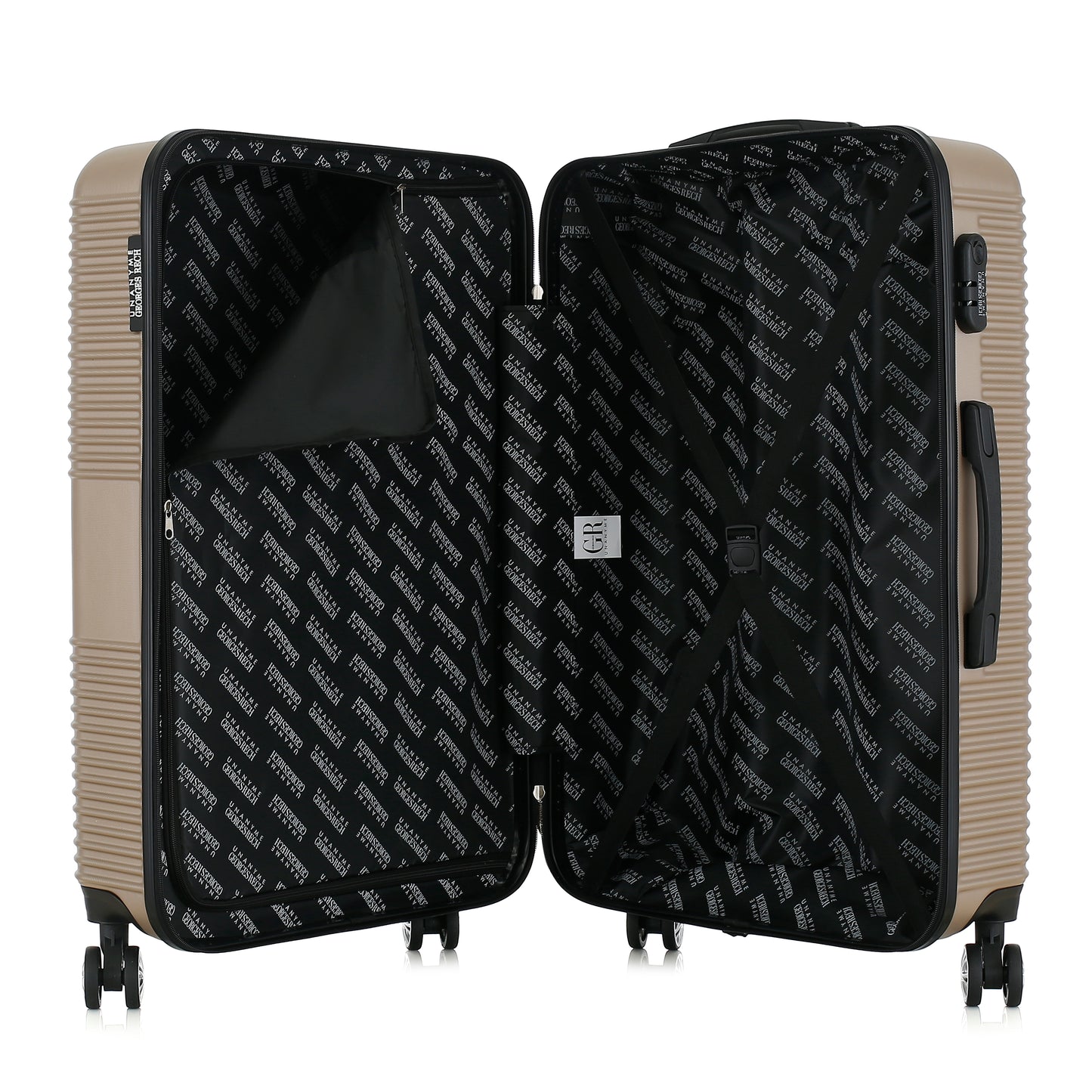 Grande valise beige ouverte
