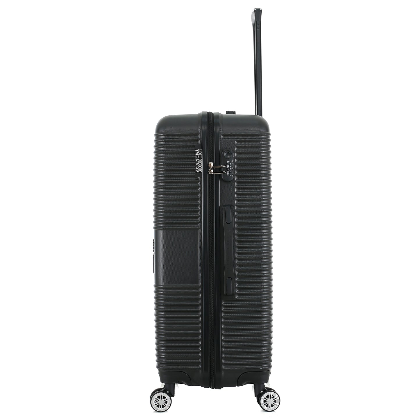 Grande valise noire de côté
