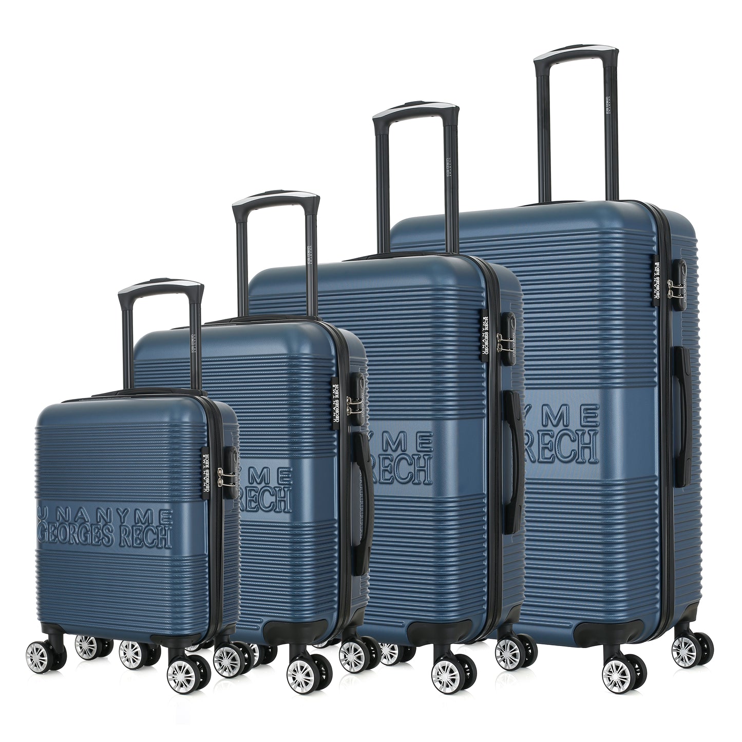 Set de 4 valises bleues de notre collection Georges Rech, Milan, de côté
