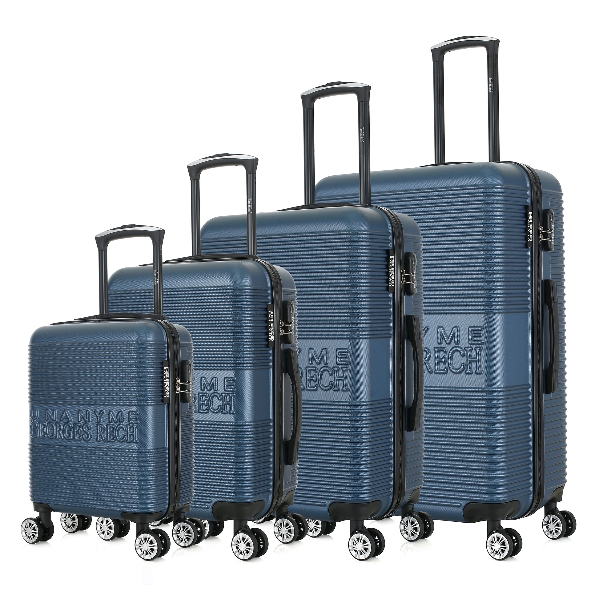 Set de 4 valises bleues de notre collection Georges Rech, Milan, de côté
