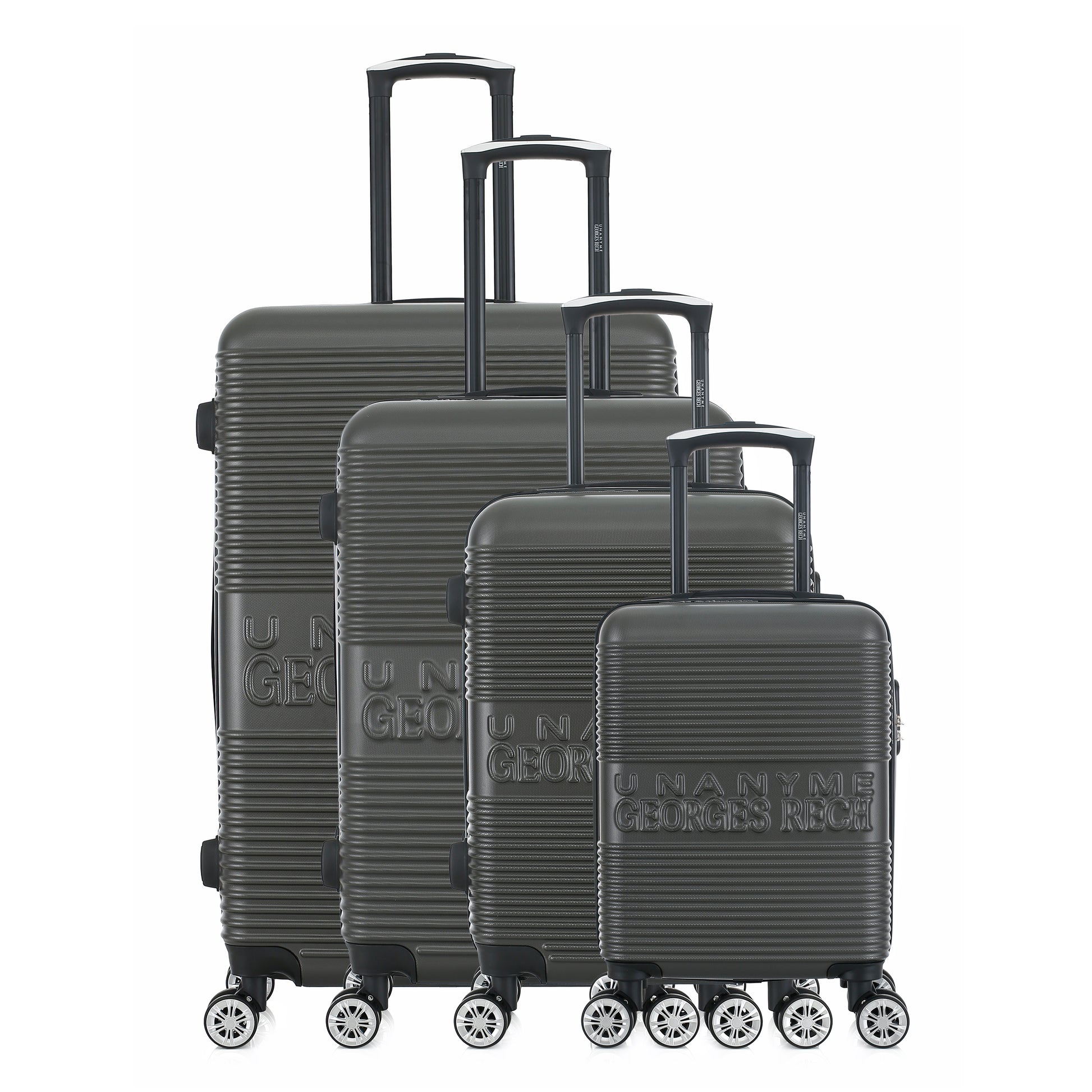 Set de 4 valises grises de notre collection Georges Rech, Milan, de face
