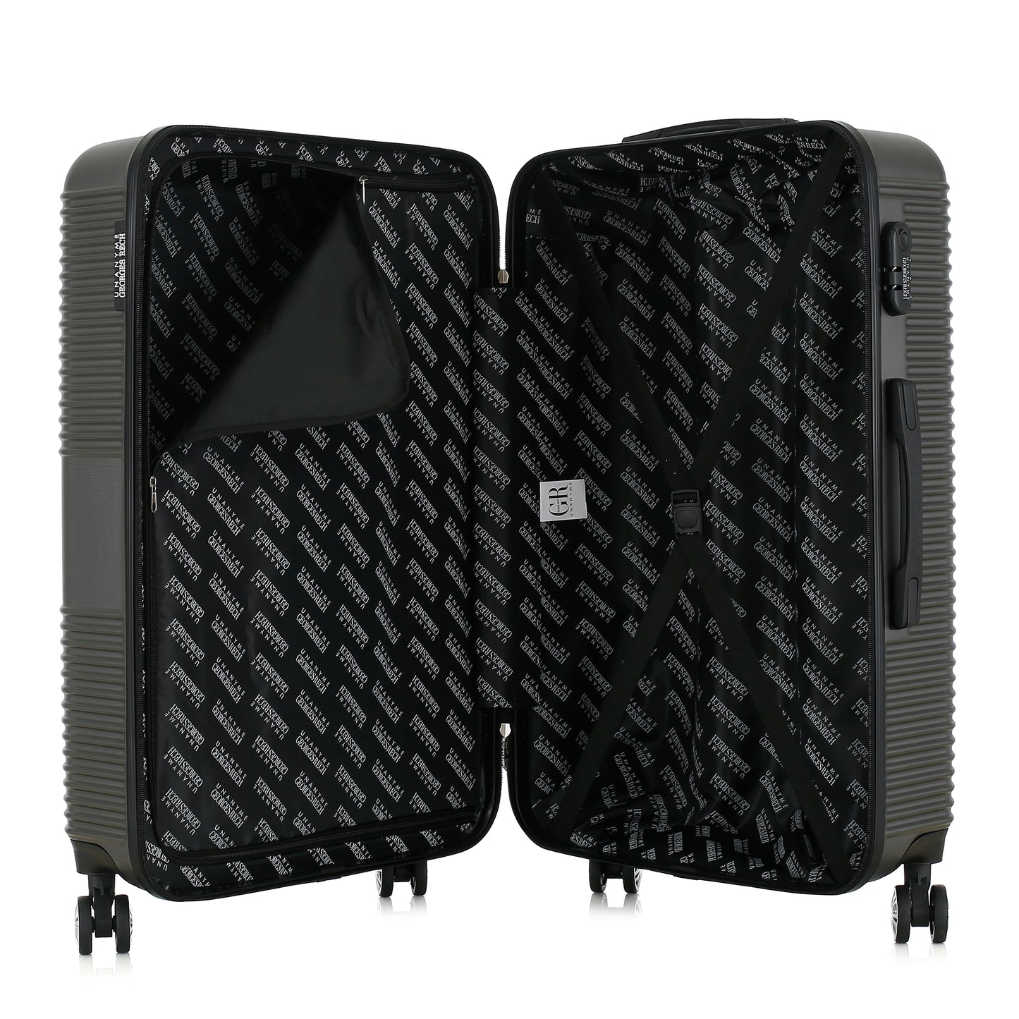 Grande valise grise ouverte
