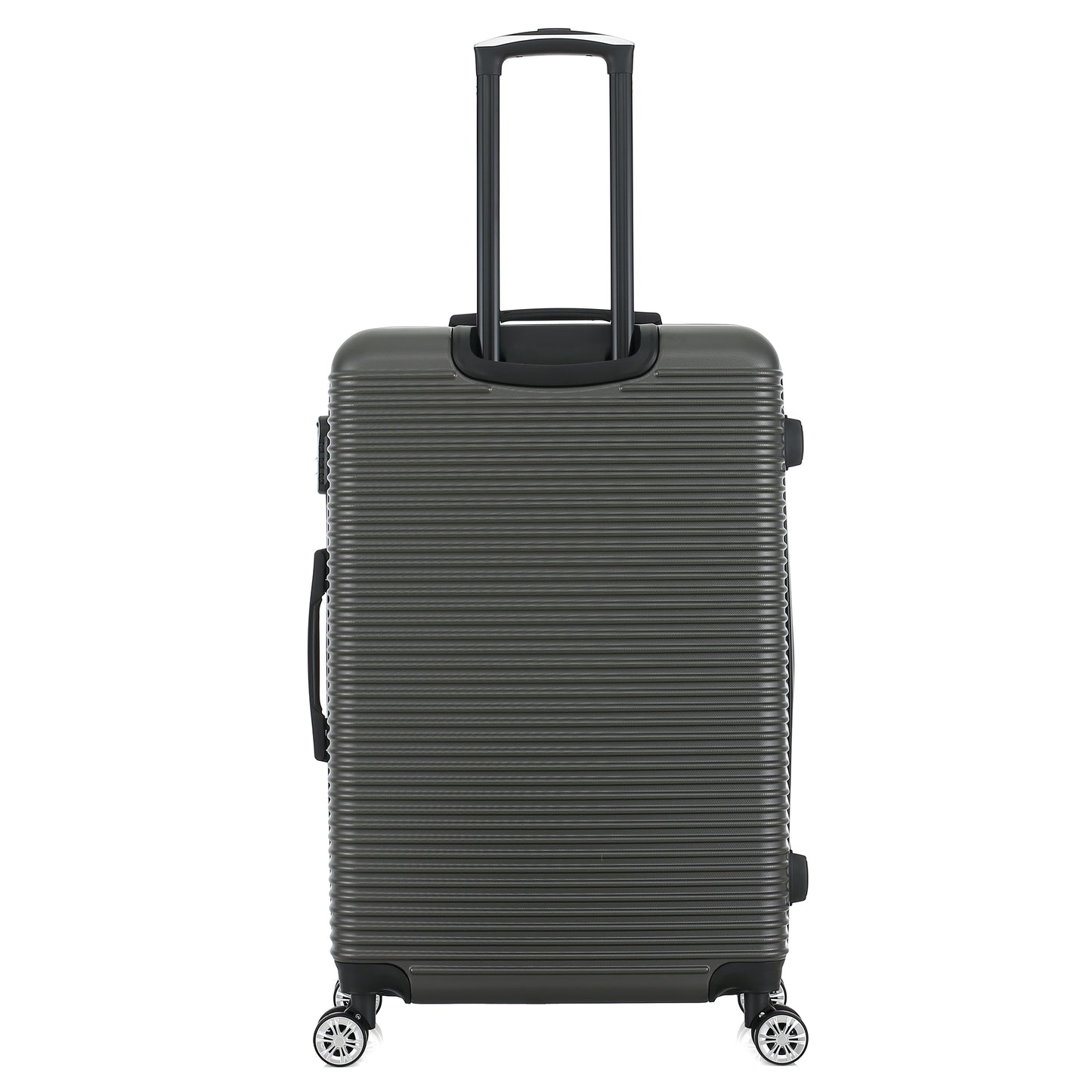 Grande valise grise de dos
