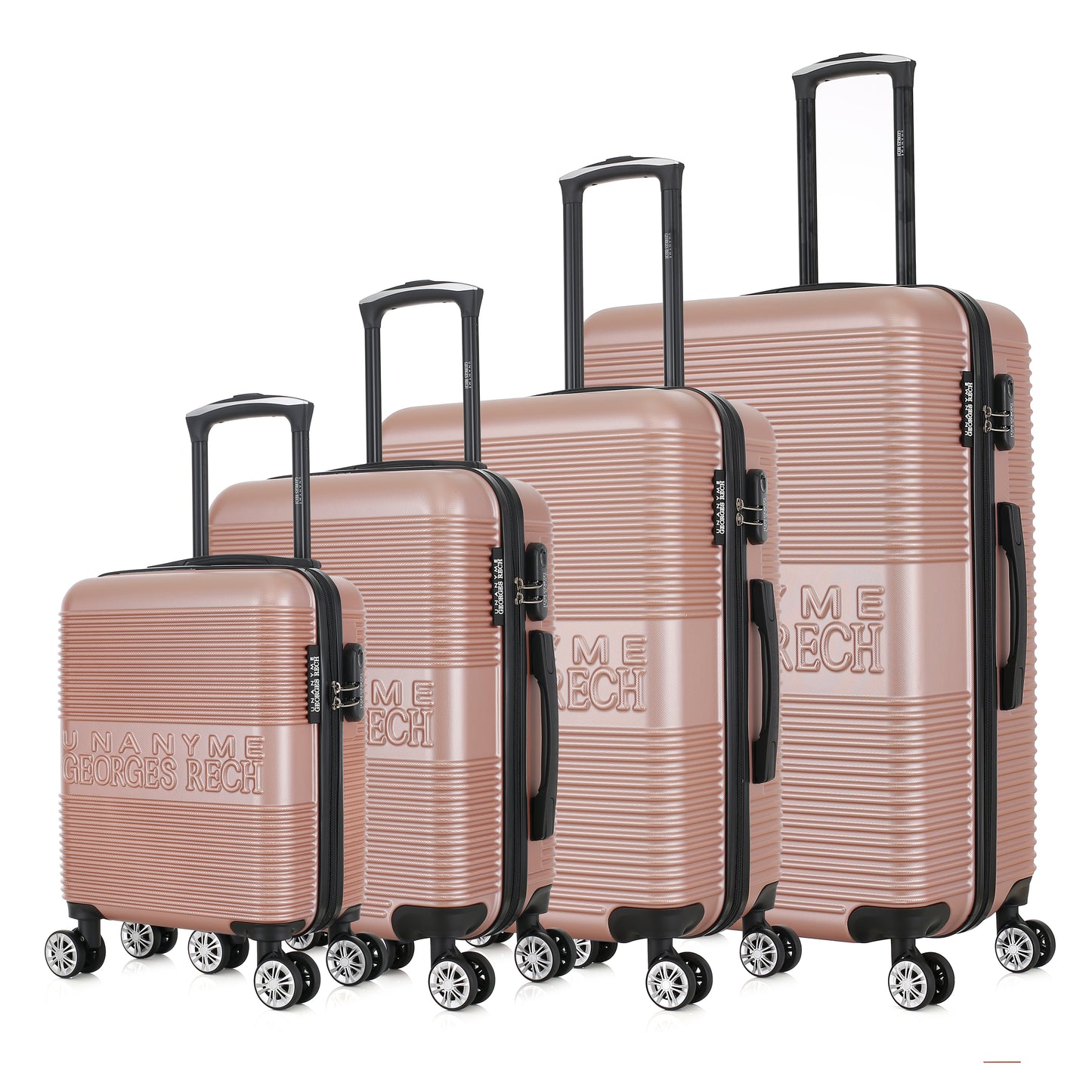 Set de 4 valises roses de notre collection Georges Rech, Milan, de côté
