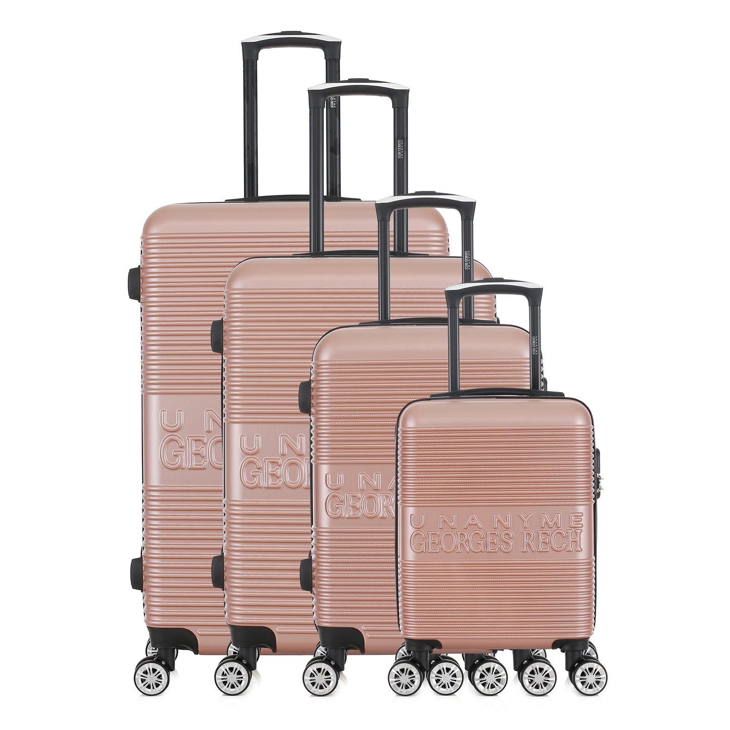 Set de 4 valises roses de notre collection Georges Rech, Milan, de face